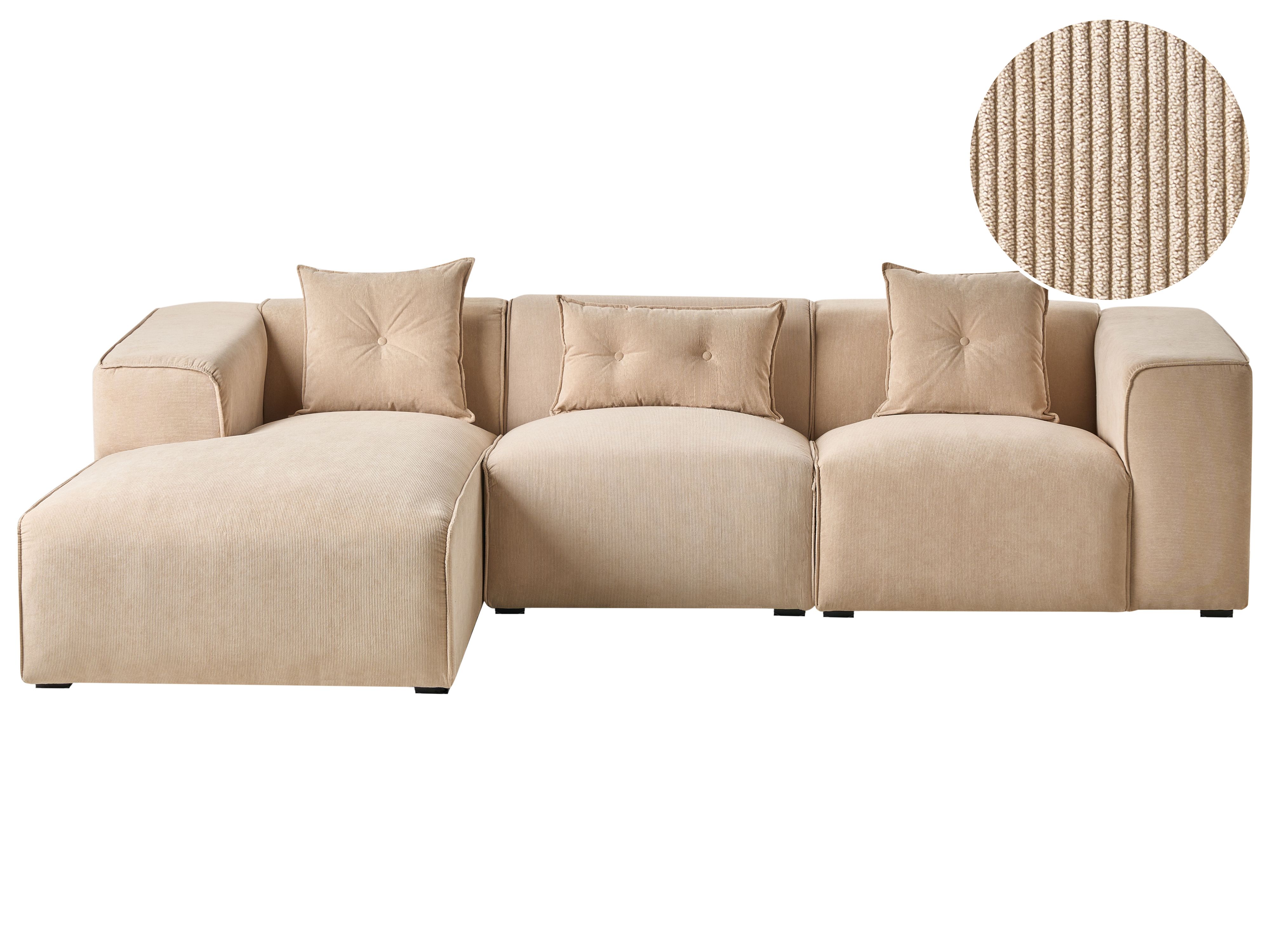 Corner Sofa 3 Seater DOLVA Corduroy Beige Right Hand