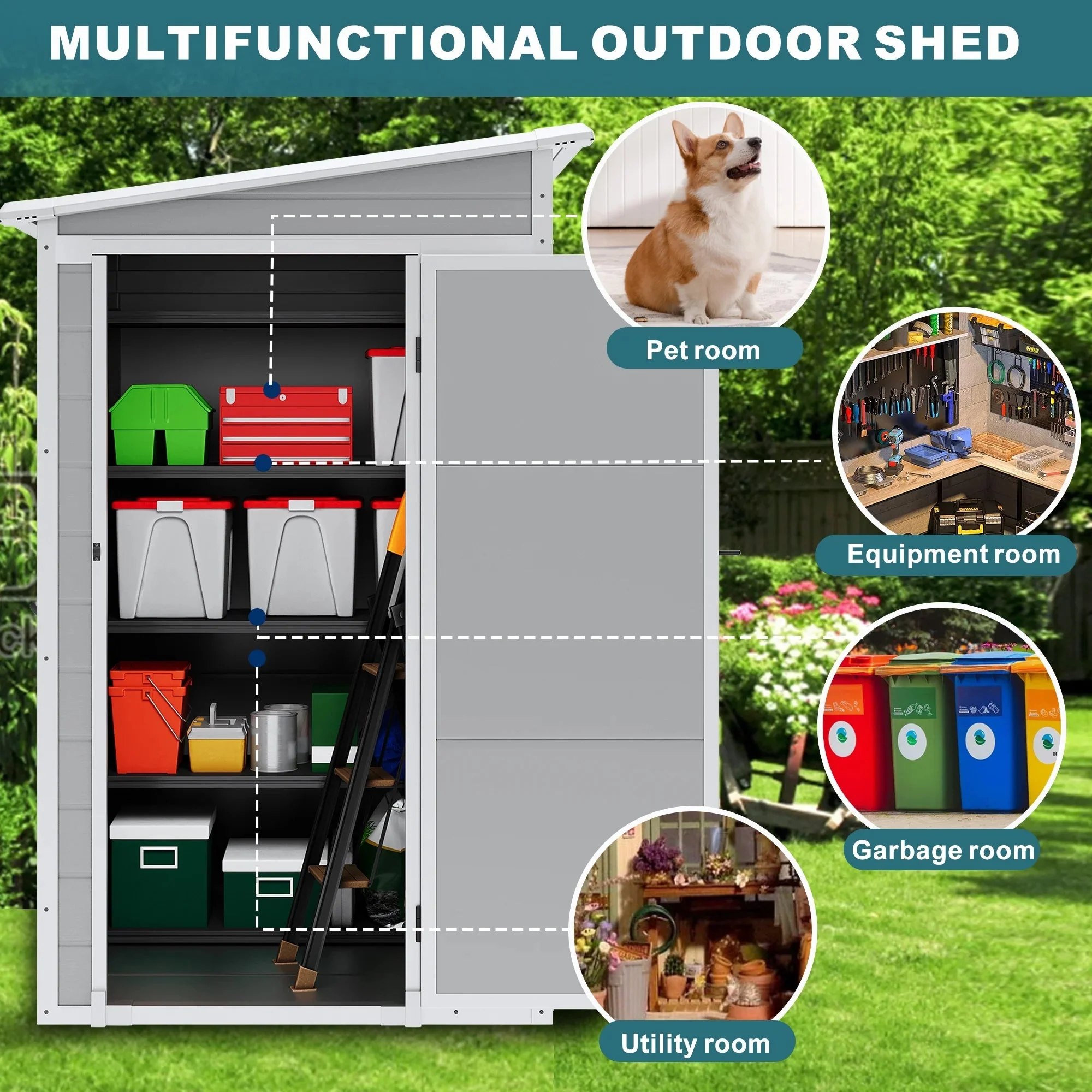 Seizeen Resin Outdoor Storage Shed With Floor, Light Gray, 82 in H - Image 20 Seizeen Resin Outdoor Storage Shed With Floor, Light Gray, 82 in H - Image 20