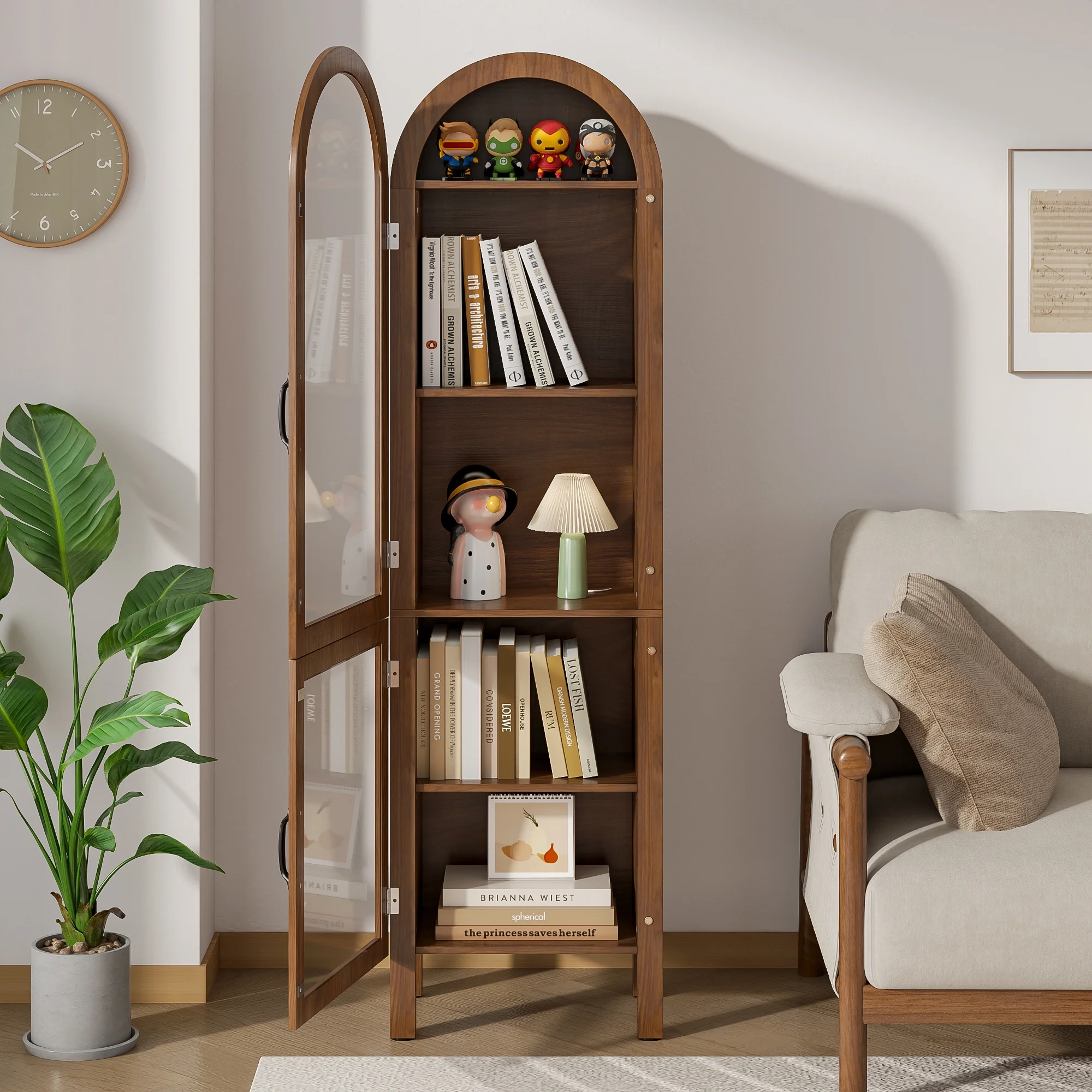 Fiogmub Tall Arched Storage Display Cabinet, Arched Pantry Cabinet with Doors, Acrylic Glass Doors - Image 9