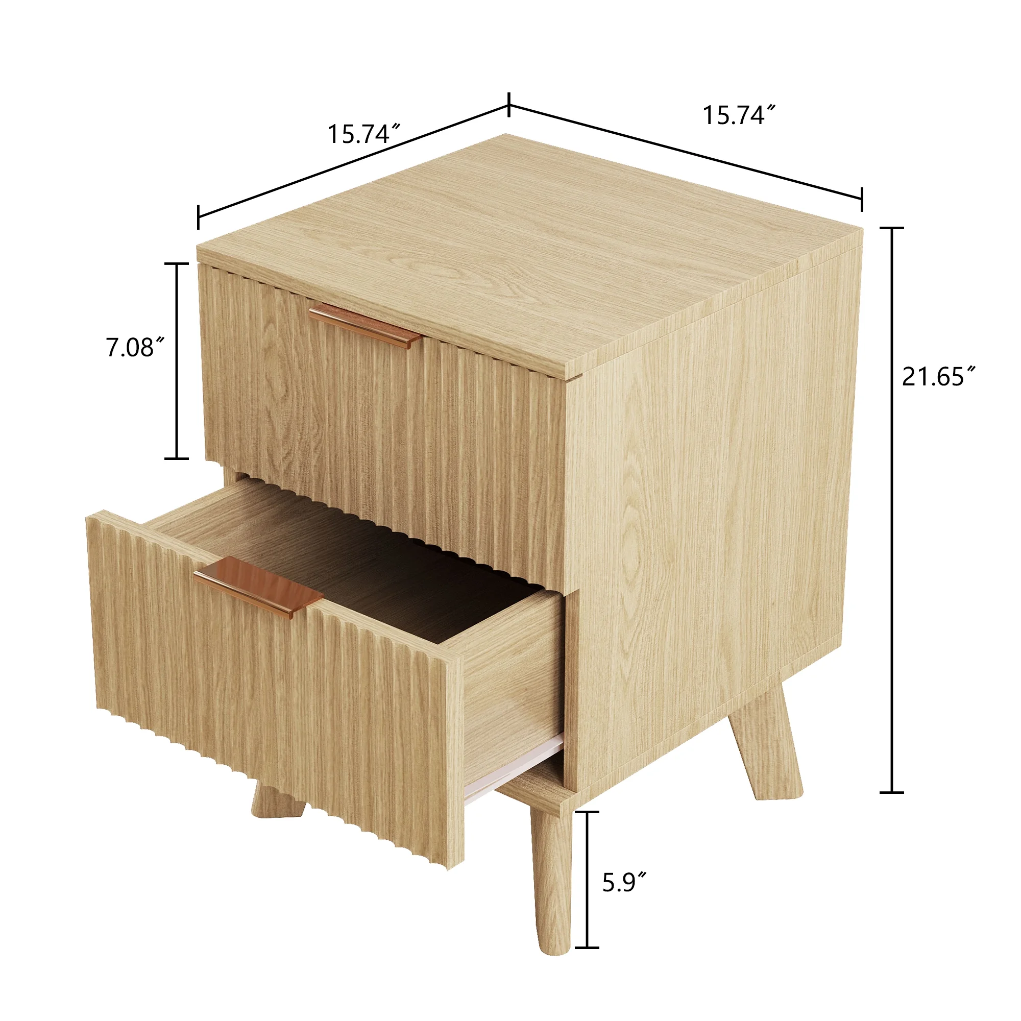 YOCWO Fluted Nightstand for Bedroom Set of 2 , Wood Bedside Table Set of 2 with Drawers, Black - Image 120