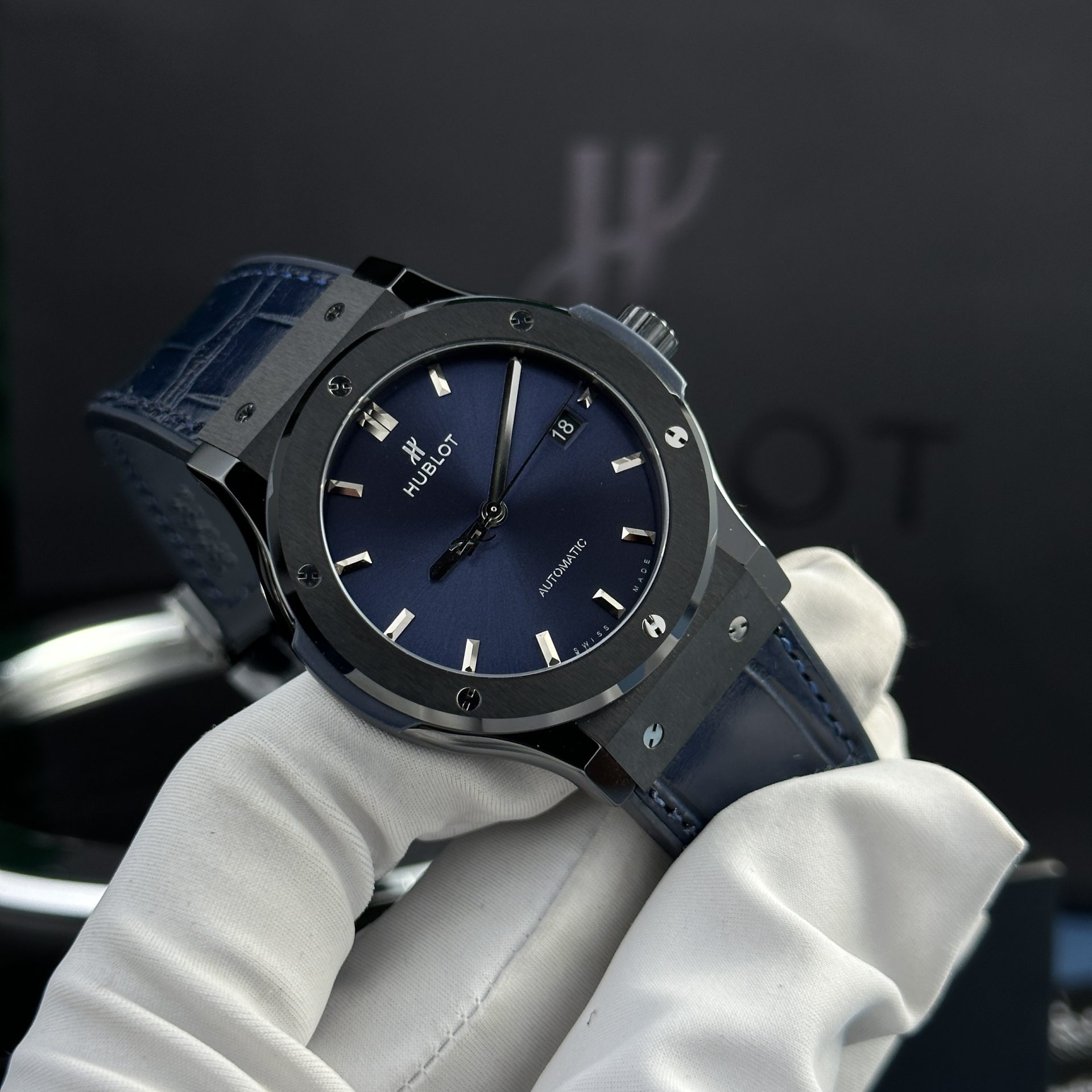 Hublot Replica 11 Watch Black Ceramic Case Blue Dial Refined Movement SW300 JJZ 42mm - Top club