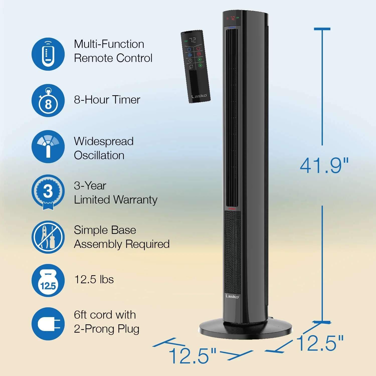 Lasko 42" 1500W All Season Tower Fan & Space Heater with Timer and Remote, White, FH500 - Image 23