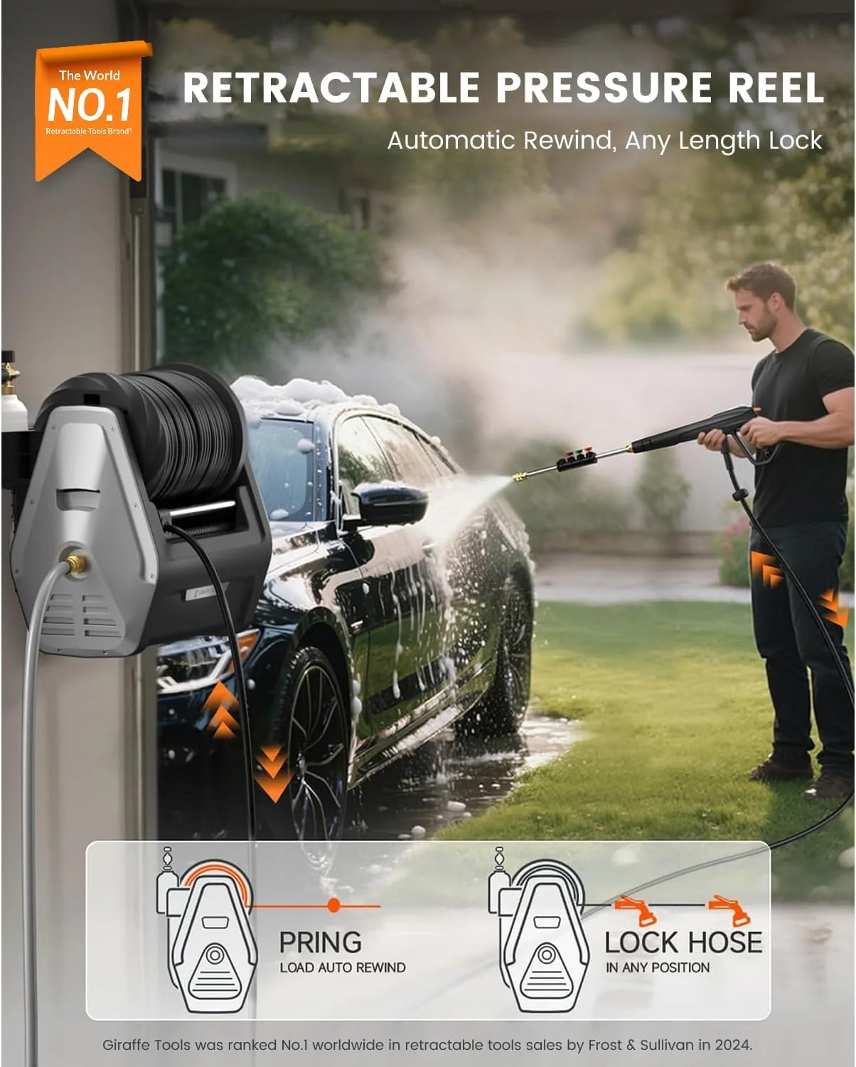 Giraffe Tools Wall Mounted Electric Pressure Washer, 1800W, 2900 PSI, 2.2 GPM, 100 ft Hose, 5 Nozzles - Image 2 Giraffe Tools Wall Mounted Electric Pressure Washer, 1800W, 2900 PSI, 2.2 GPM, 100 ft Hose, 5 Nozzles - Image 2