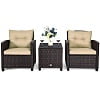 Costway 3PCS Patio Rattan Furniture Set Cushioned Conversation Set Sofa Turquoise