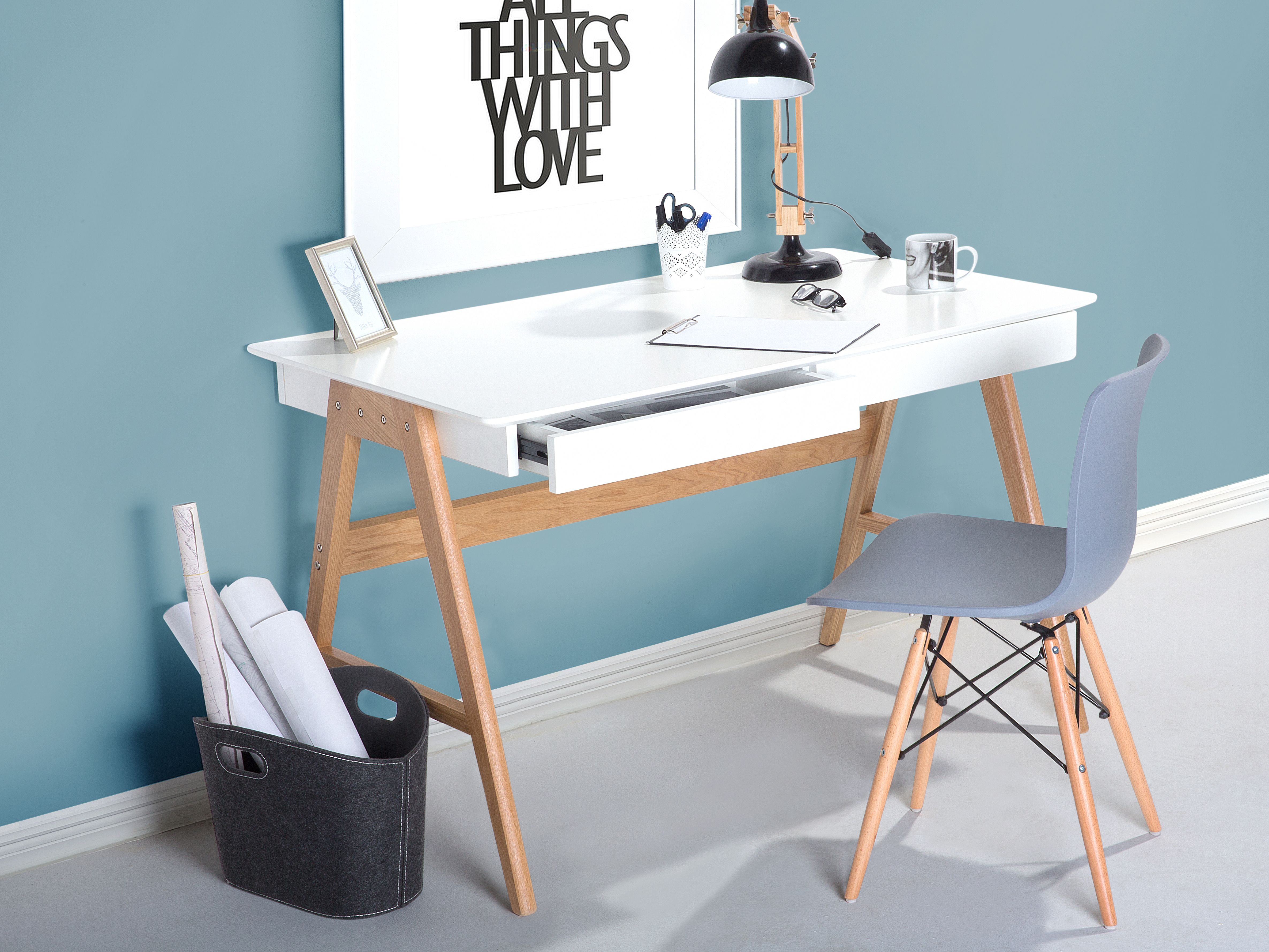Home Office Desk SHESLAY White 120 cm 70 cm with Drawers