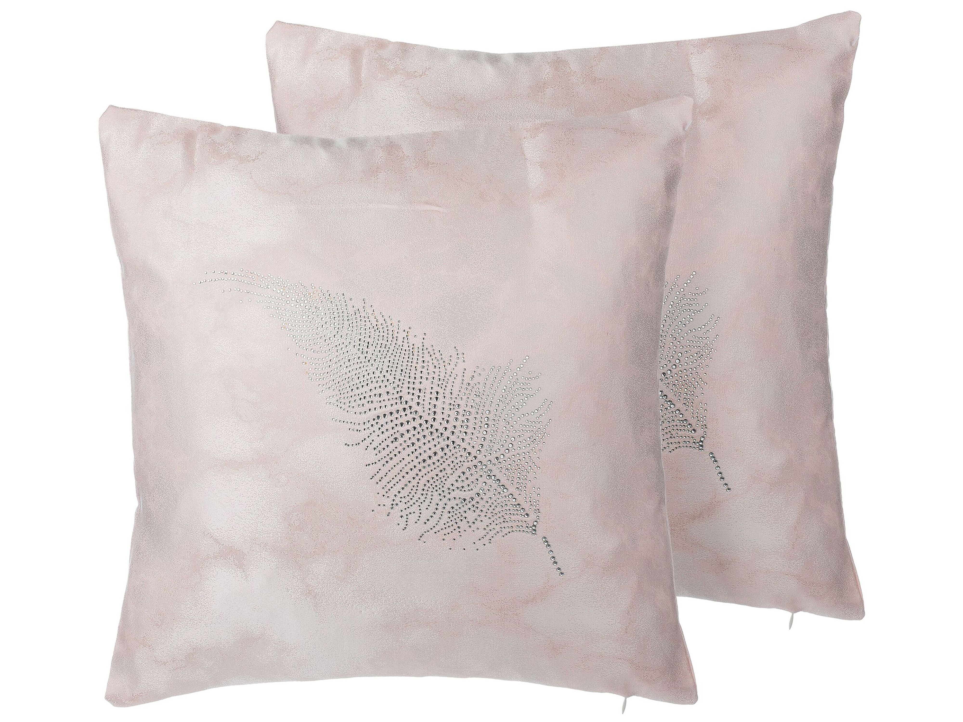 Set of 2 Decorative Cushions SILENE 45 x 45 cm Pink Plant Pattern
