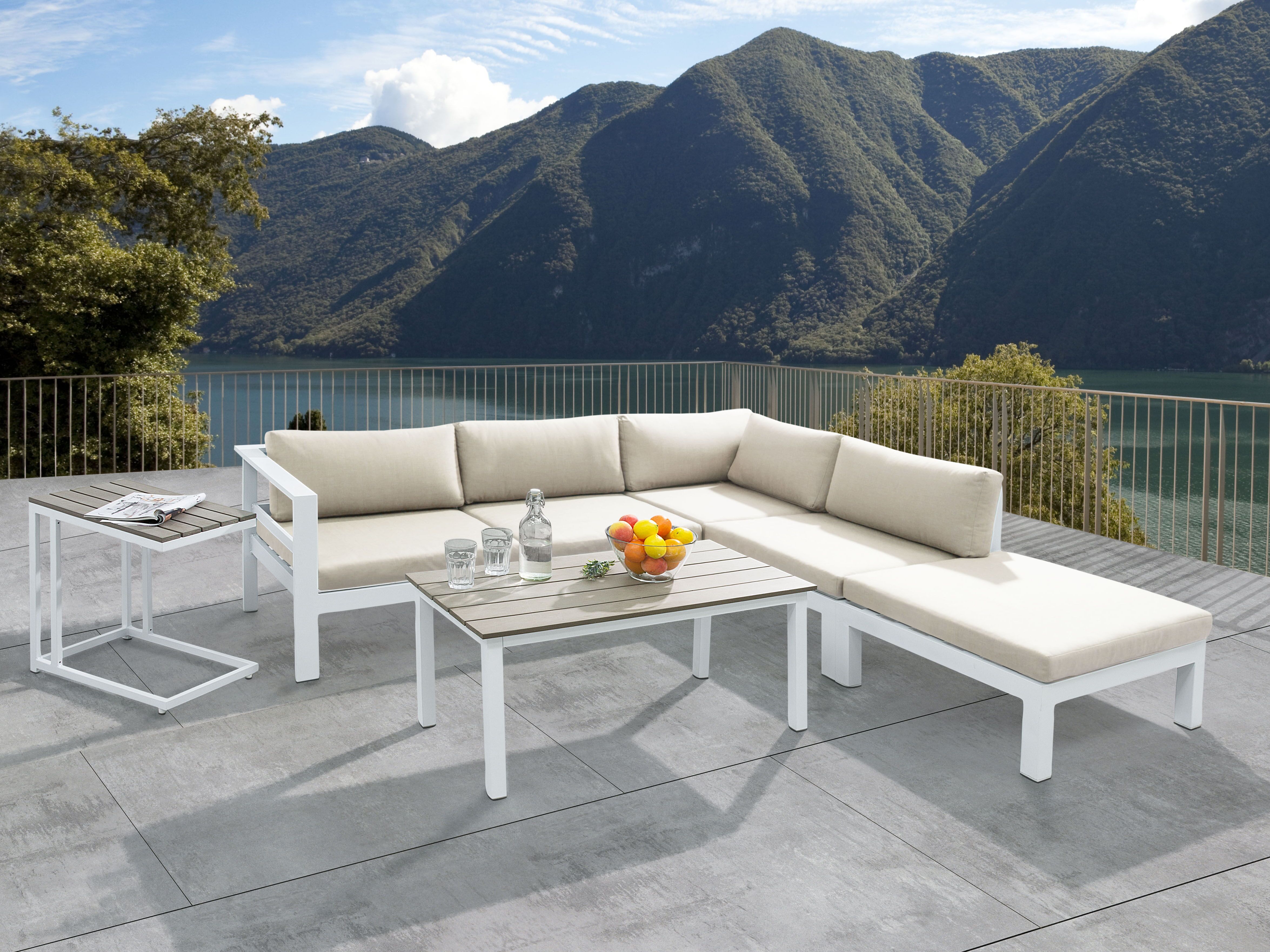Garden Corner Sofa with Table 5 Seater MESSINA Left Hand Metal Beige