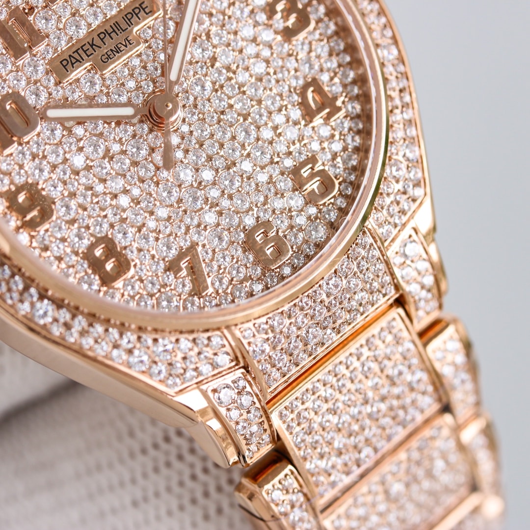 Fake Diamond Watch Replica Patek Philippe Twenty~4 Automatic Haute Joaillerie Rose Gold Diamond Paved Dial & Bracelet 7300/1450R-001(1:1 replica) - Top club