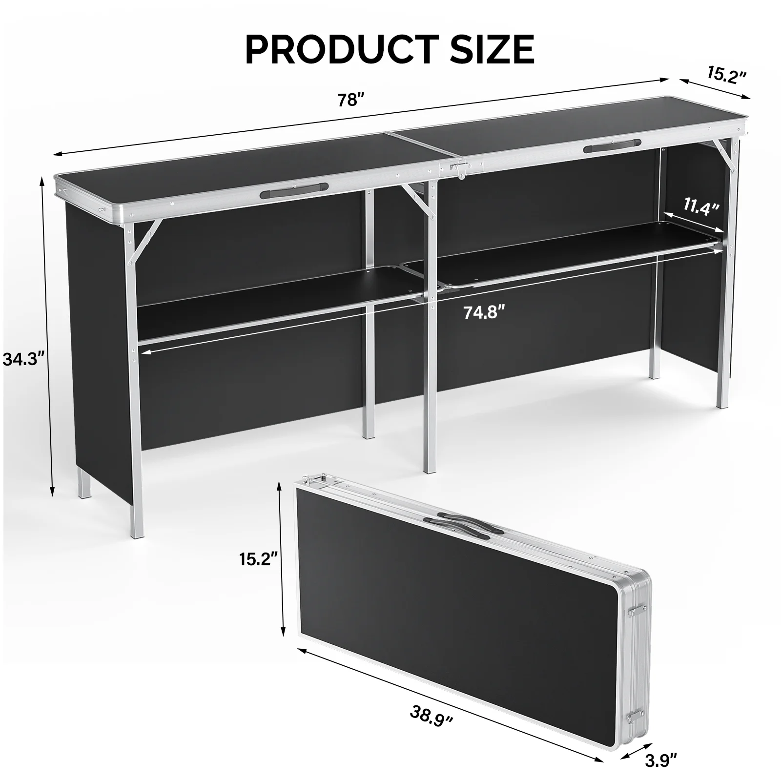 Ktaxon 78" Foldable Bar Table, Mobile Bar with 3-Tier Shelves & Carry Bag - Perfect for Events, Parties, Camping, Picnics, Tradeshows, and Both Outdoor/Indoor Use (Comes with Black Skirt, Black) - Image 7