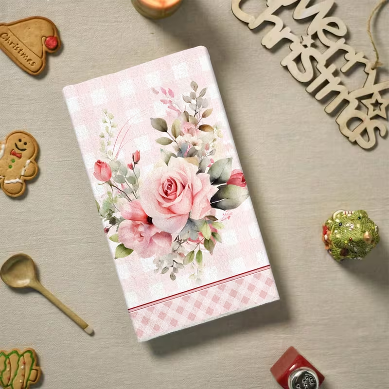 Polyester Floral Pattern Quick-Dry Woven Tea Towel Hand Towel Kitchen Towel