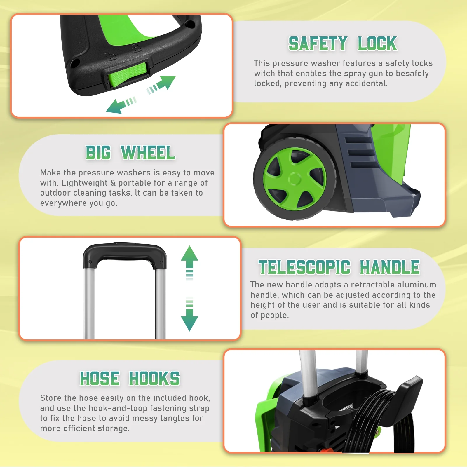 Pressure Washer Power Washer 4800PSIMAX with 4 Connect Nozzles and Foam Bottle, Car Cleaning Machine for Patio Driveway Home Outdoor