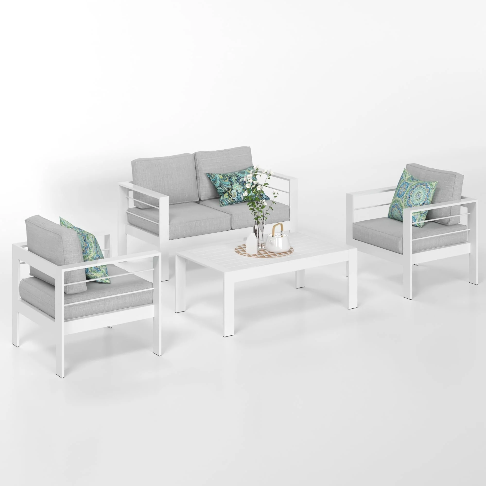 CozyHom 5 Pcs Outdoor Patio Aluminum Furniture Sofa Sets, Outside Patio Conversation Couch Sets With Table&Cushions for Garden Porch, Gray - Image 28