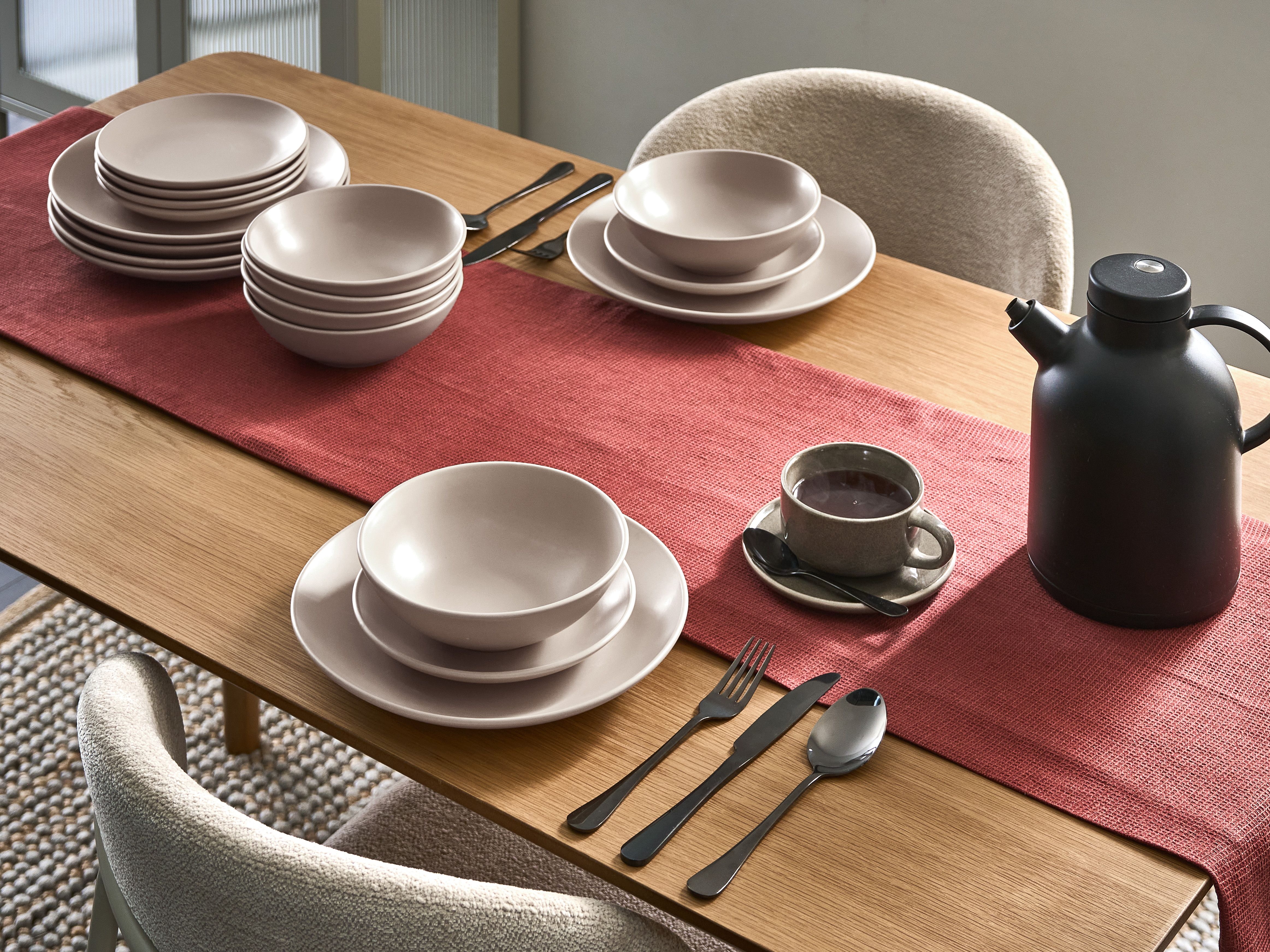 Set of 18 Dinnerware VIVANI Stoneware Light Beige