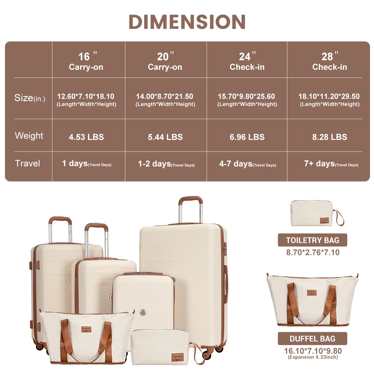 Travelhouse 6 Piece Hardshell Luggage Set Hardside Lightweight Suitcase with TSA Lock Spinner Wheels.(White) - Image 6