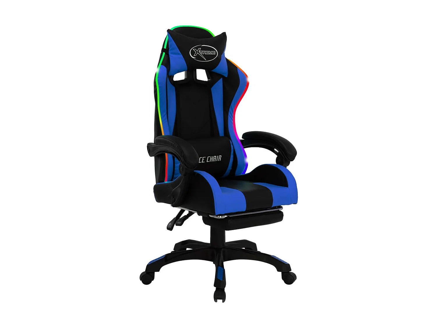 Fauteuil de jeux vidéo avec LED RVB Bleu et noir Similicuir 2