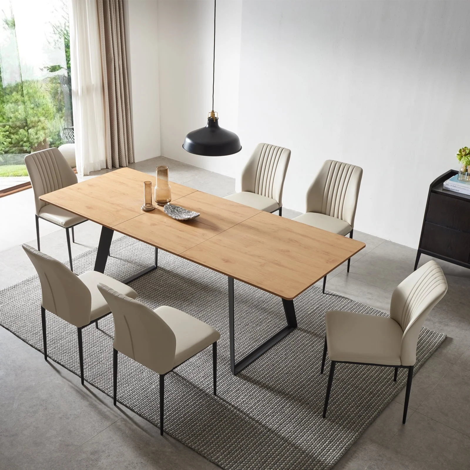 jiexi Modern mid-Century Dining Table Dining Table and Chairs for 6 Rectangular Wooden Dining Table Expandable Dining Table Space-Saving Multifunctional Dining Table