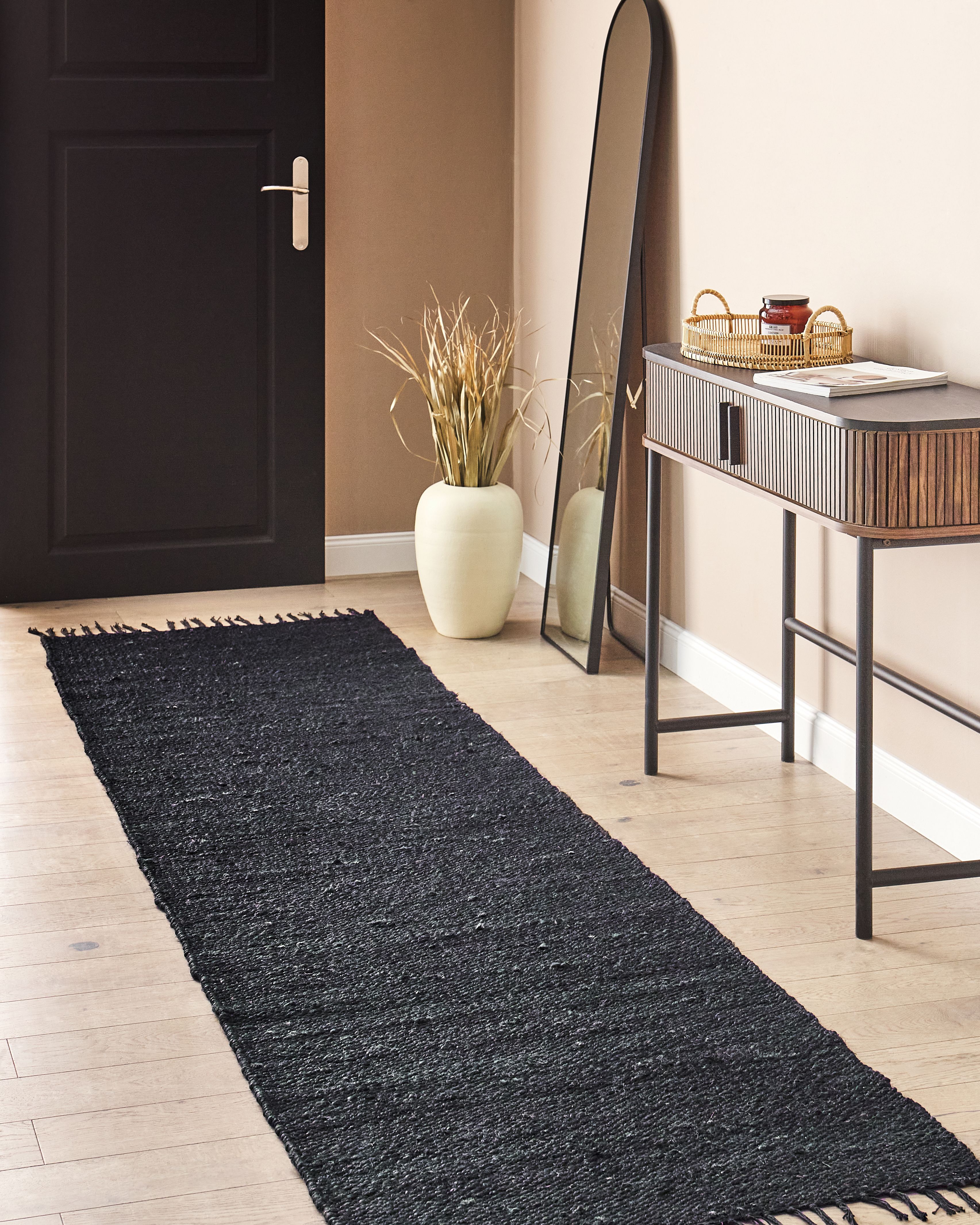 Rug SINANKOY Black 80 x 300 cm Jute