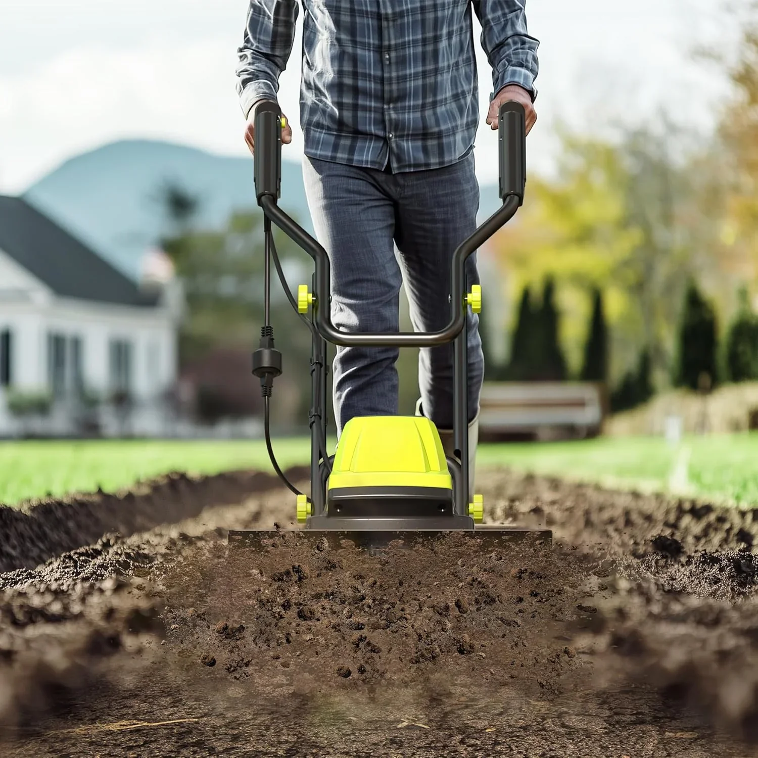 Electric Corded Tiller Cultivator, 15-Amp, 18-Inch Width, 9-Inch Depth, 24 Steel Tines - Green - Image 2 Electric Corded Tiller Cultivator, 15-Amp, 18-Inch Width, 9-Inch Depth, 24 Steel Tines - Green - Image 2