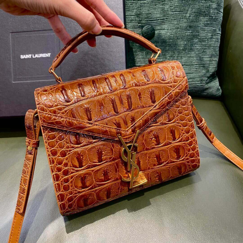 Replica Ysl Saint Laurent Cassandra Mini Top Handle Bag In Caiman Embossed Leather 602716 Brown1:1High-quality replica
