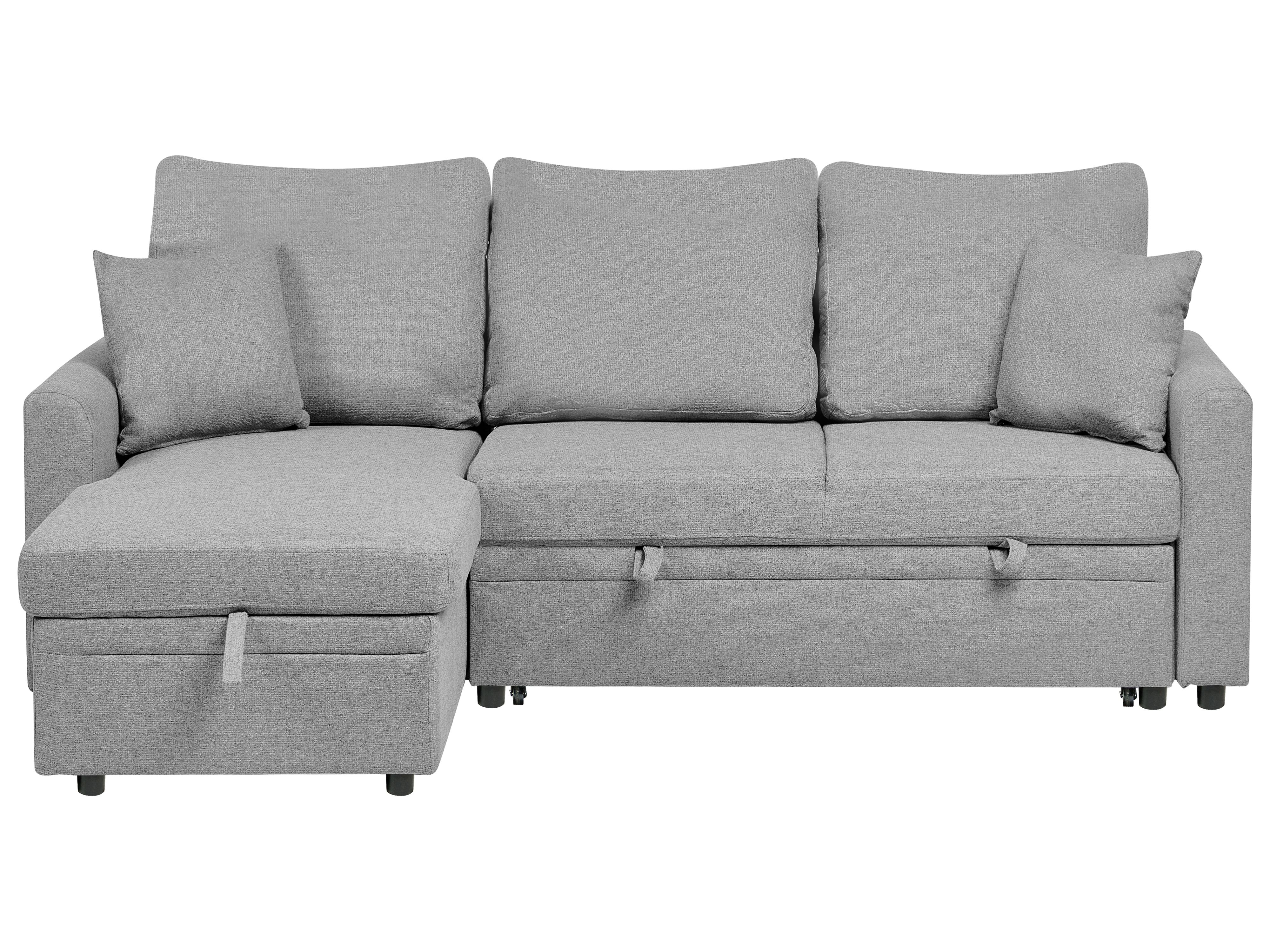 Corner Sofa Bed 3 Seater NASSJO Faux Linen Grey Right Hand