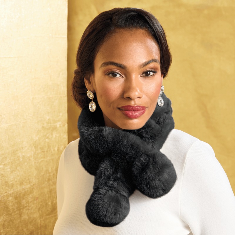 Faux-Fur Pom Neck Scarf - MIDNIGHT VELVET CATALOG