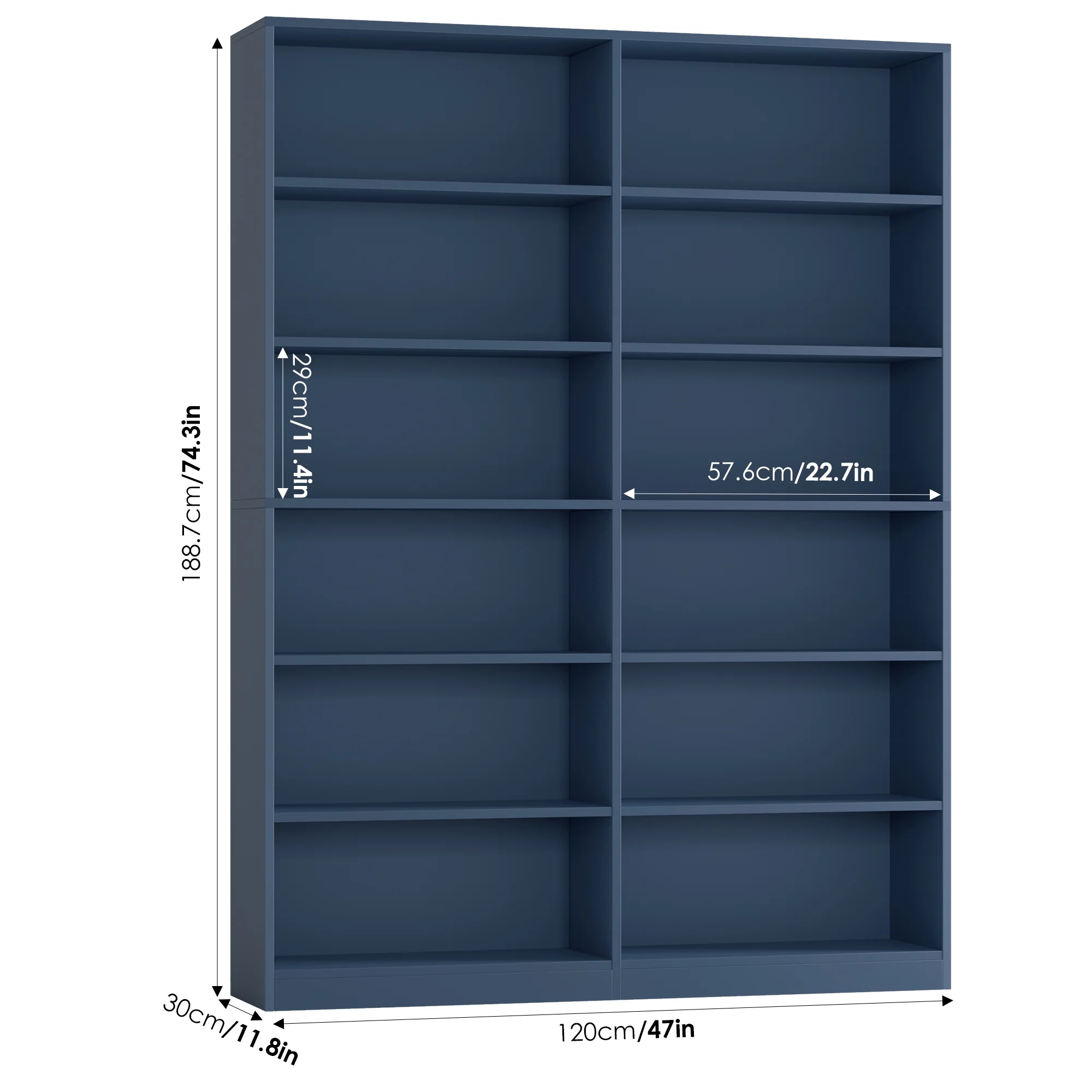 Homfa 74.3�� Double Wide 6-Tier Bookcase, Extra Large Wooden Freestanding Display Bookshelf for Home Office Living Room, White - Image 21