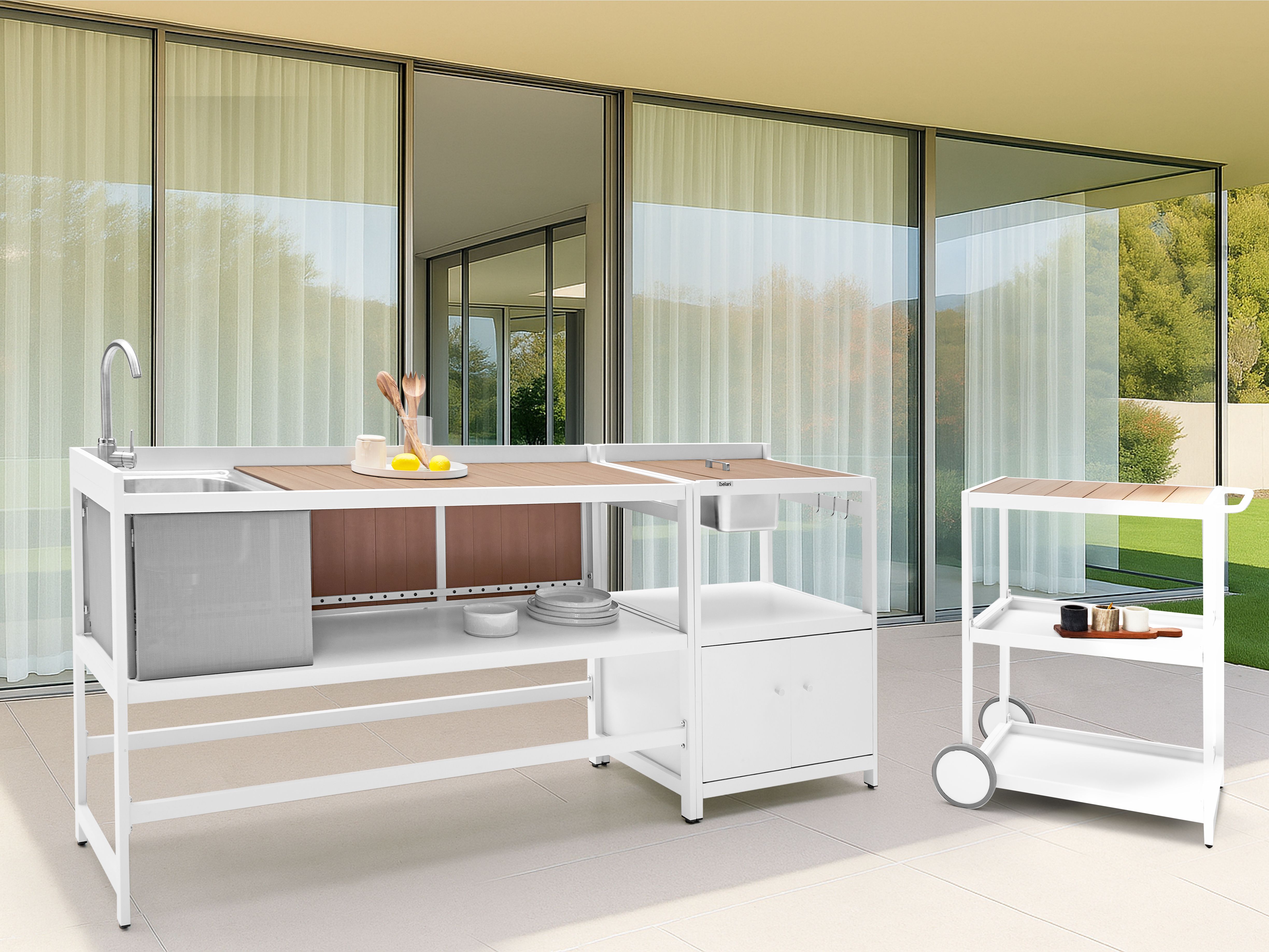 3 Piece Outdoor Kitchen Set with Sink ORTISEI Metal White