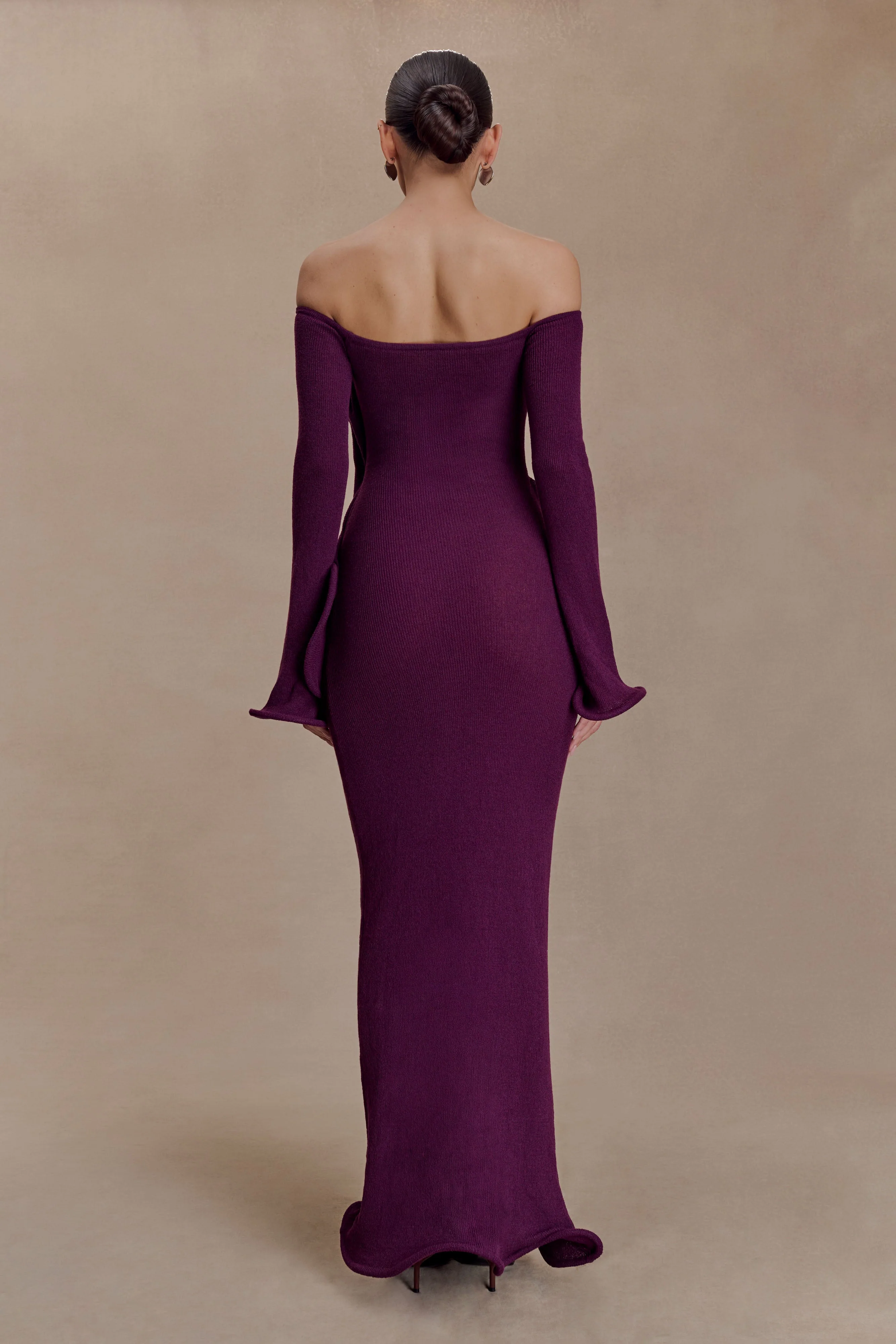 Sandrine Off Shoulder Knit Maxi Dress - Plum