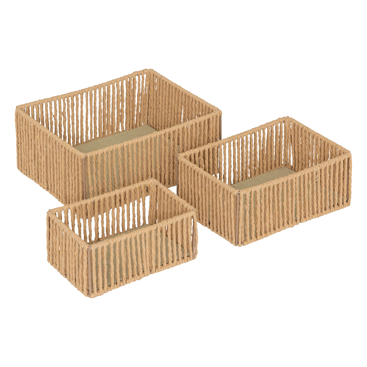 Set of 3 baskets "Ali" Beige, H.11/9/8 cm