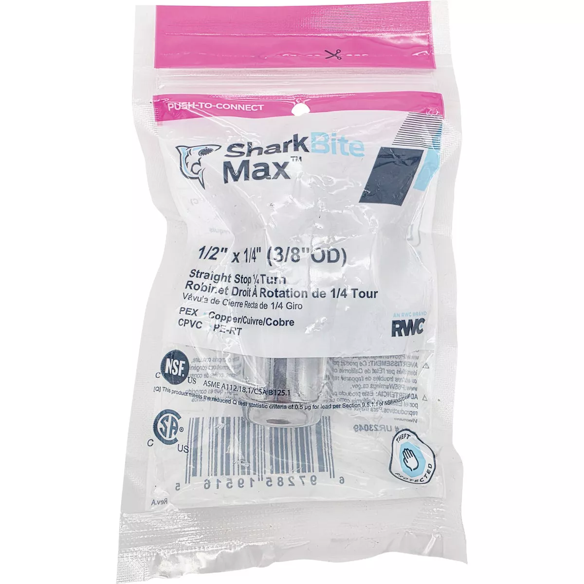 SharkBite 1/2 In. x 1/4 In. (3/8 In. OD) Brass Straight Stop Valve