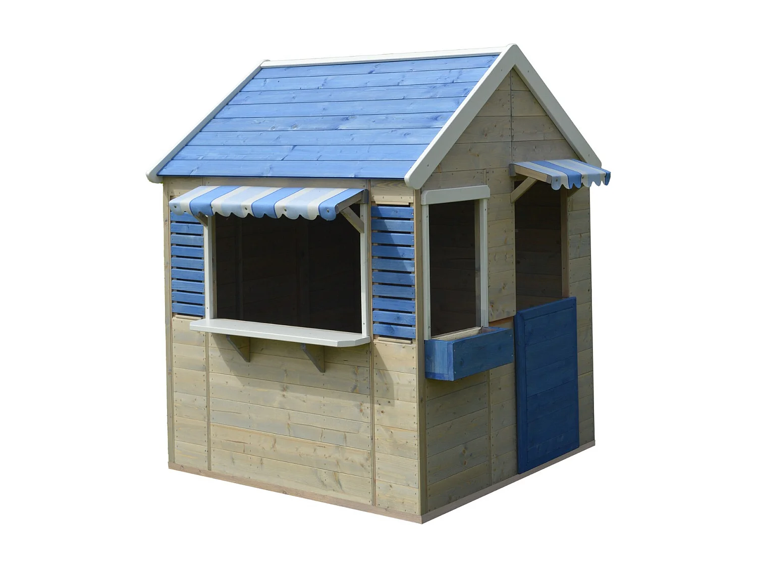 KANGUI Maisonnette jardin enfant extérieur FLOWI - Cabane en Bois avec plancher - Toit étanche - Bleu et Blanc