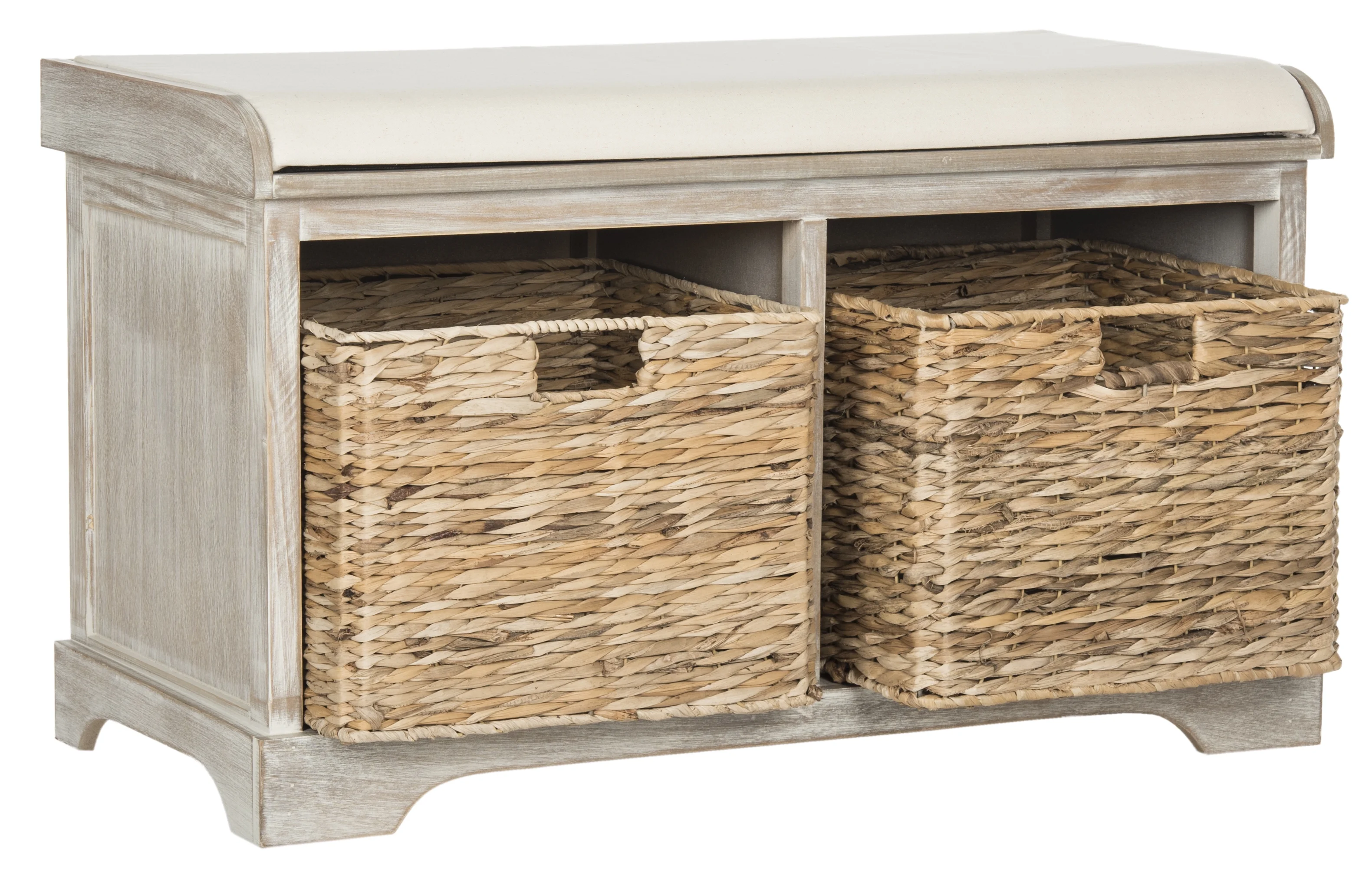 SAFAVIEH Freddy Contemporary Wicker Storage Bench with Cushion, Vintage Grey - Image 23