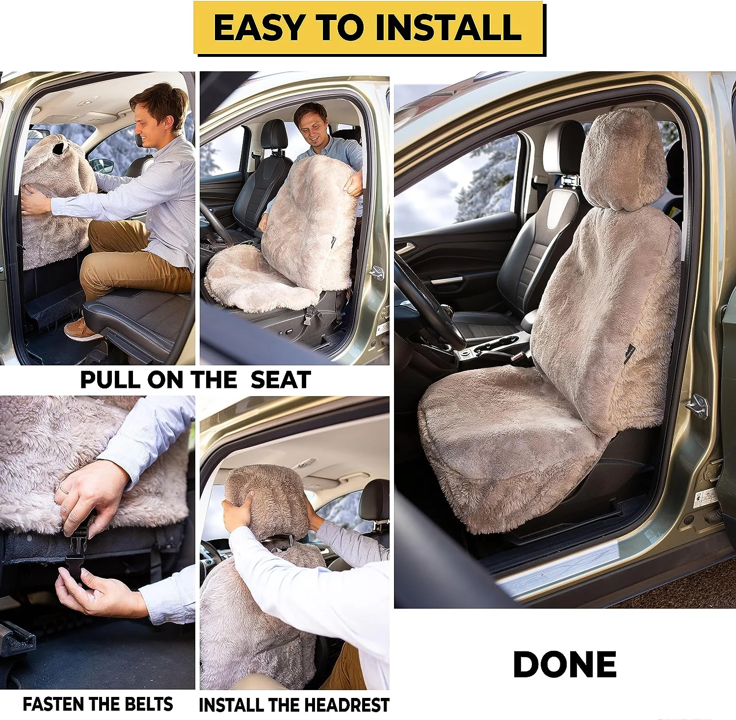 Zone Tech Genuine Sheepskin Ivory Car Seat Cover, Fluffy Luxury Wool Front Seat Covers, Universal Fits Car, Truck, SUV, & Van - Image 38