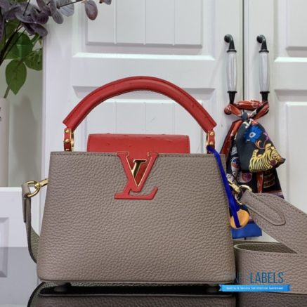 Taupe & Red Pebbled Leather Mini Top Handle Handbag1:1High-quality replica