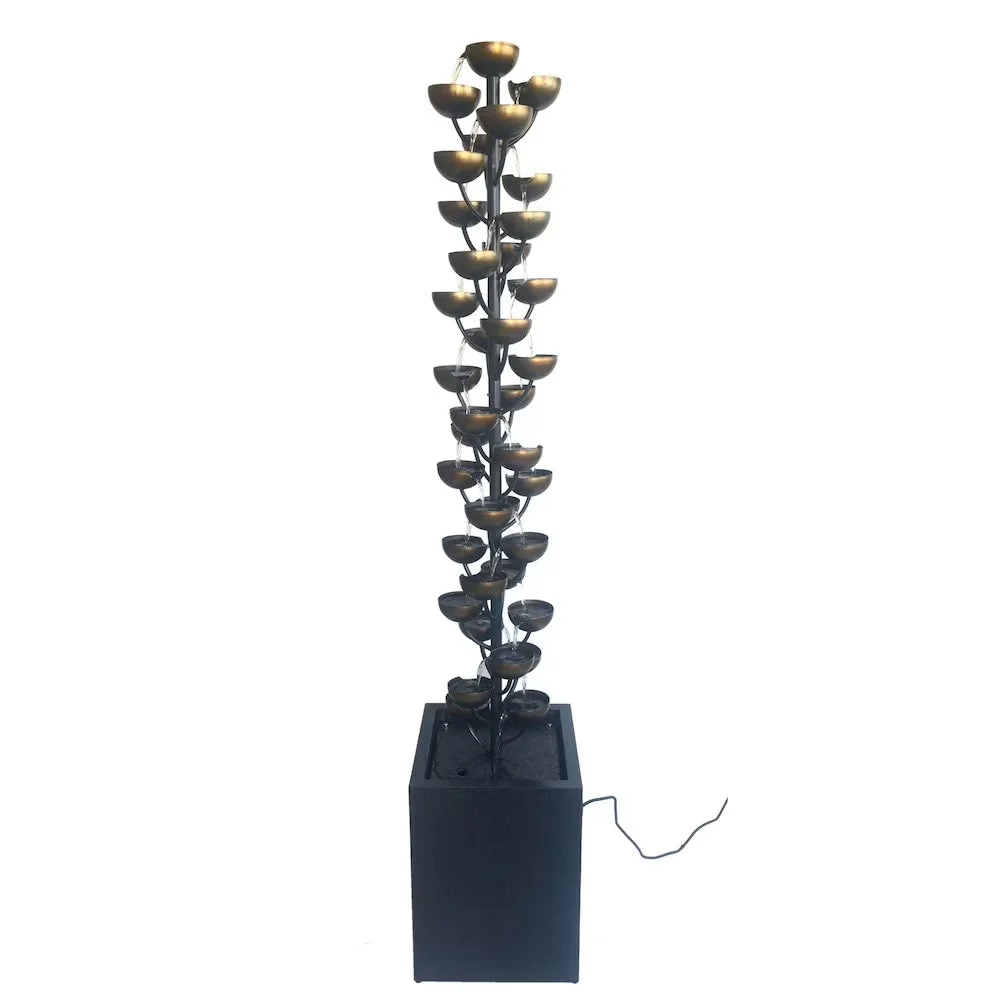 Hi-Line Tall Multi Level Zinc-Coated Metal Stacked Cups Fountain, Brown/Grey, 14 x 14 x 74
