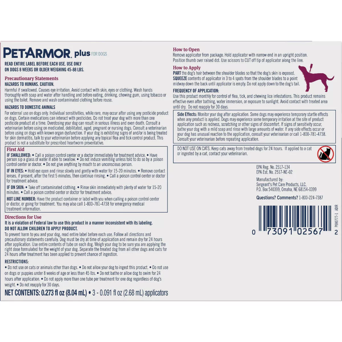 PetArmor Plus For Dogs 45 to 88 Lb. Flea & Tick Topical Treatment (3-Pack)