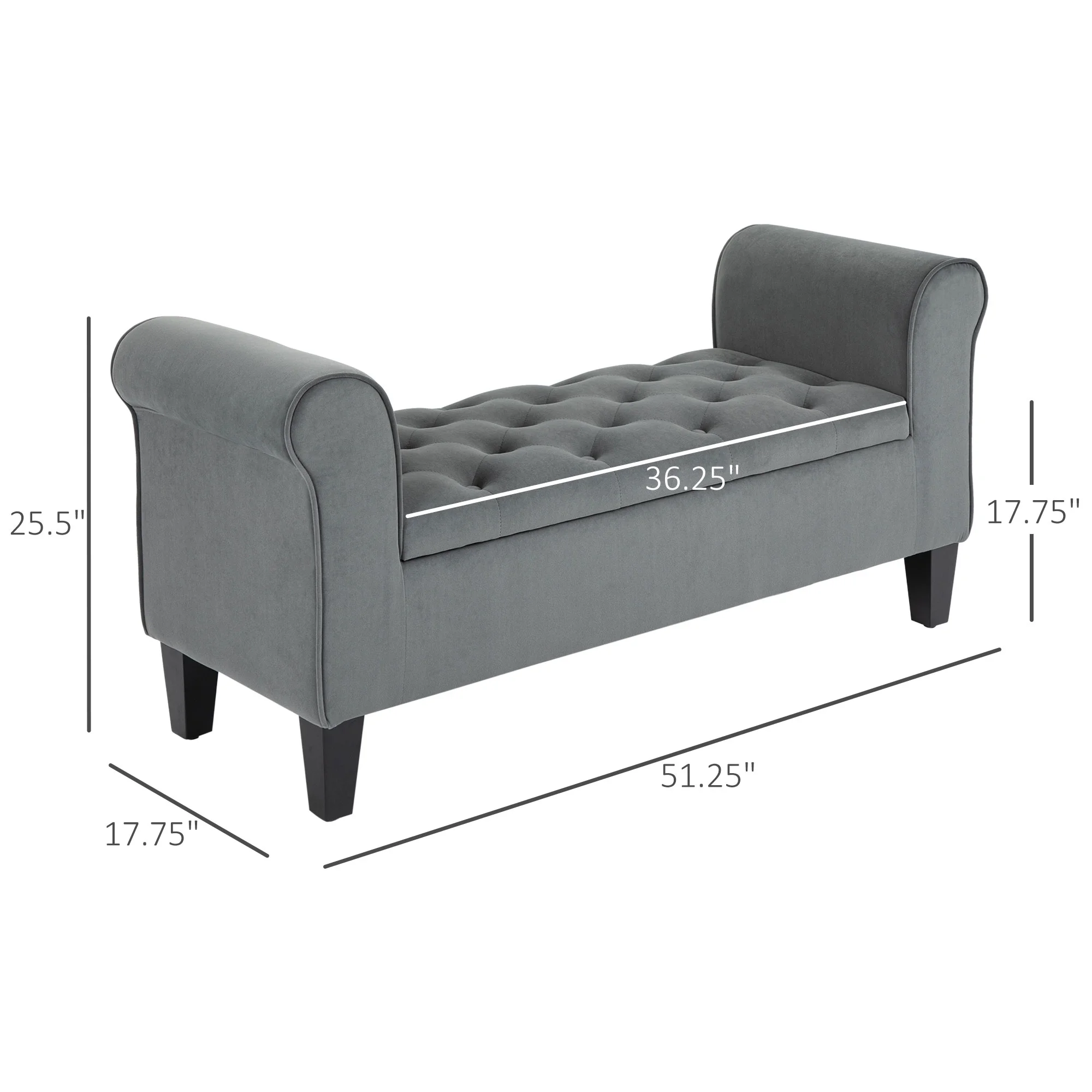 HOMCOM Button-Tufted Storage Ottoman Bench, Upholstered Bench with Rolled Armrests for Living Room or Hallway, Blue - Image 20