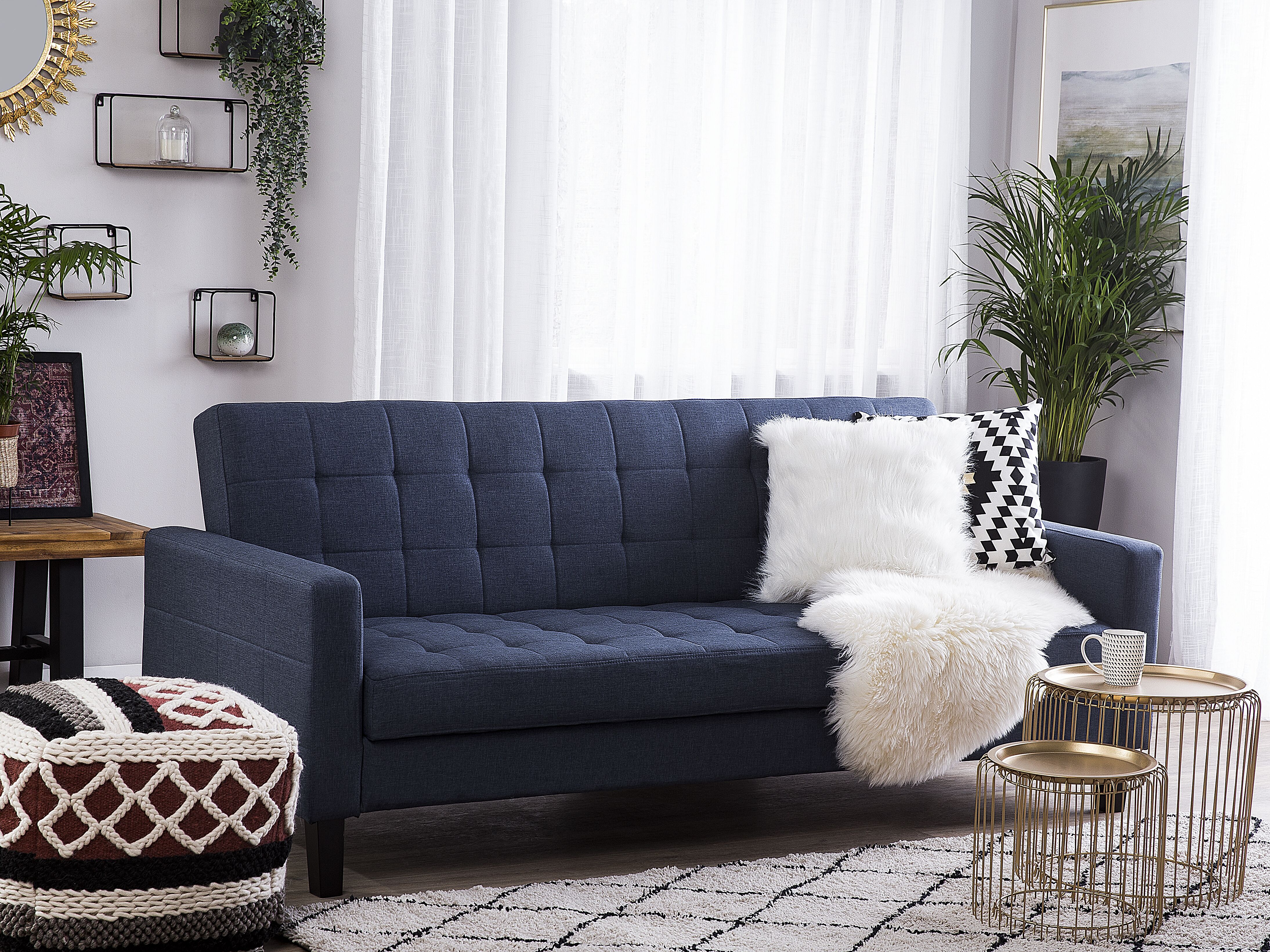 Sofa Bed 3 Seater VEHKOO Fabric Dark Blue