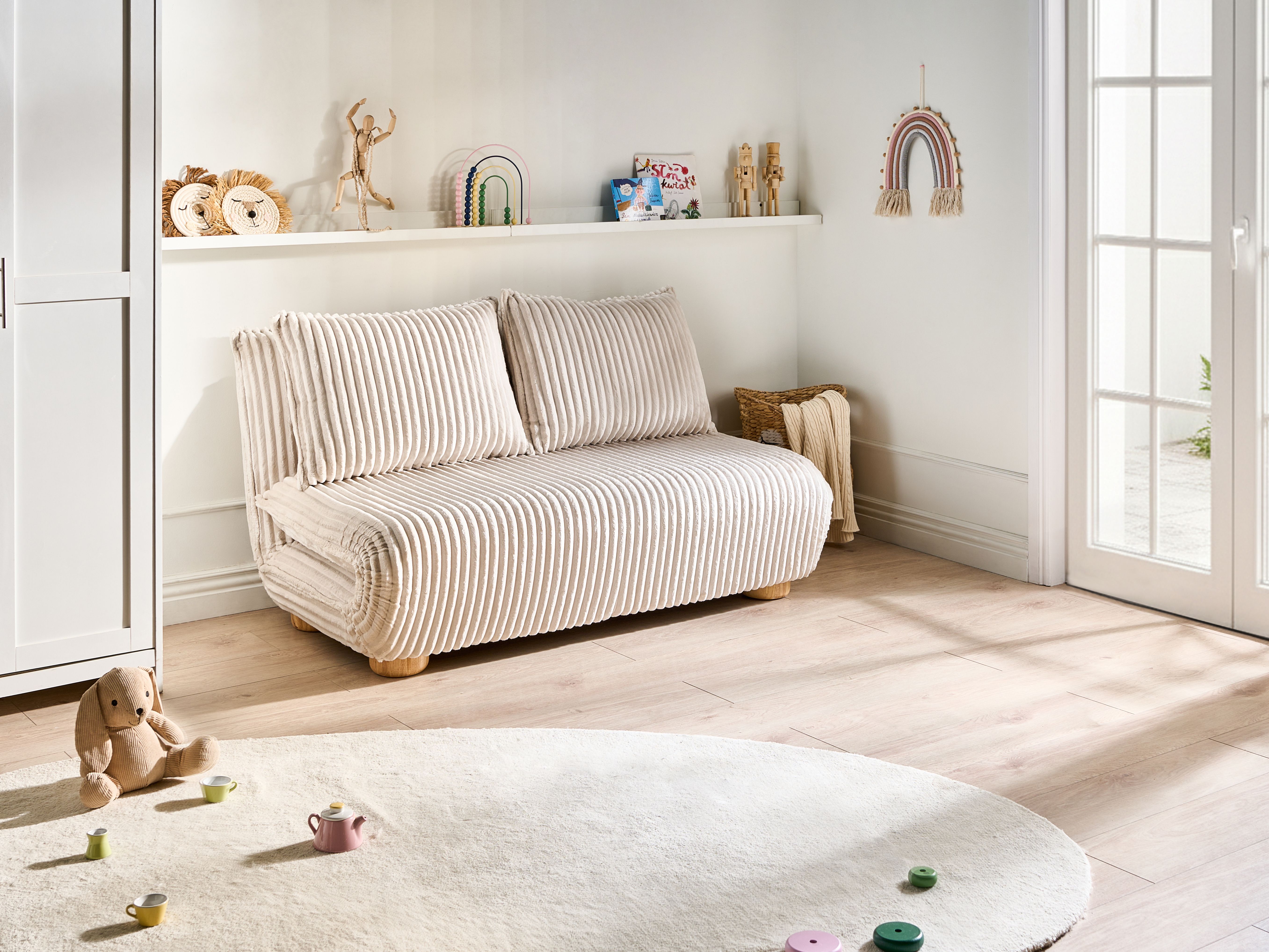 Sofa Bed 2 Seater ABISKO Corduroy Off-White