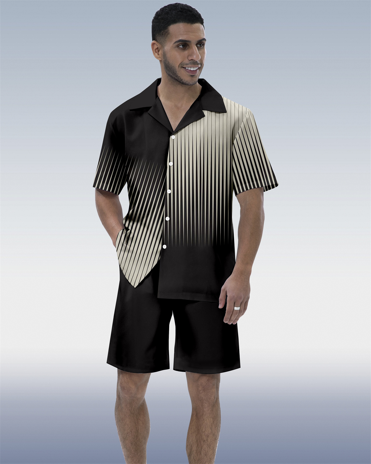 Suitmens Men's Geometric Abstract Art Short Sleeve Shirt Set 203