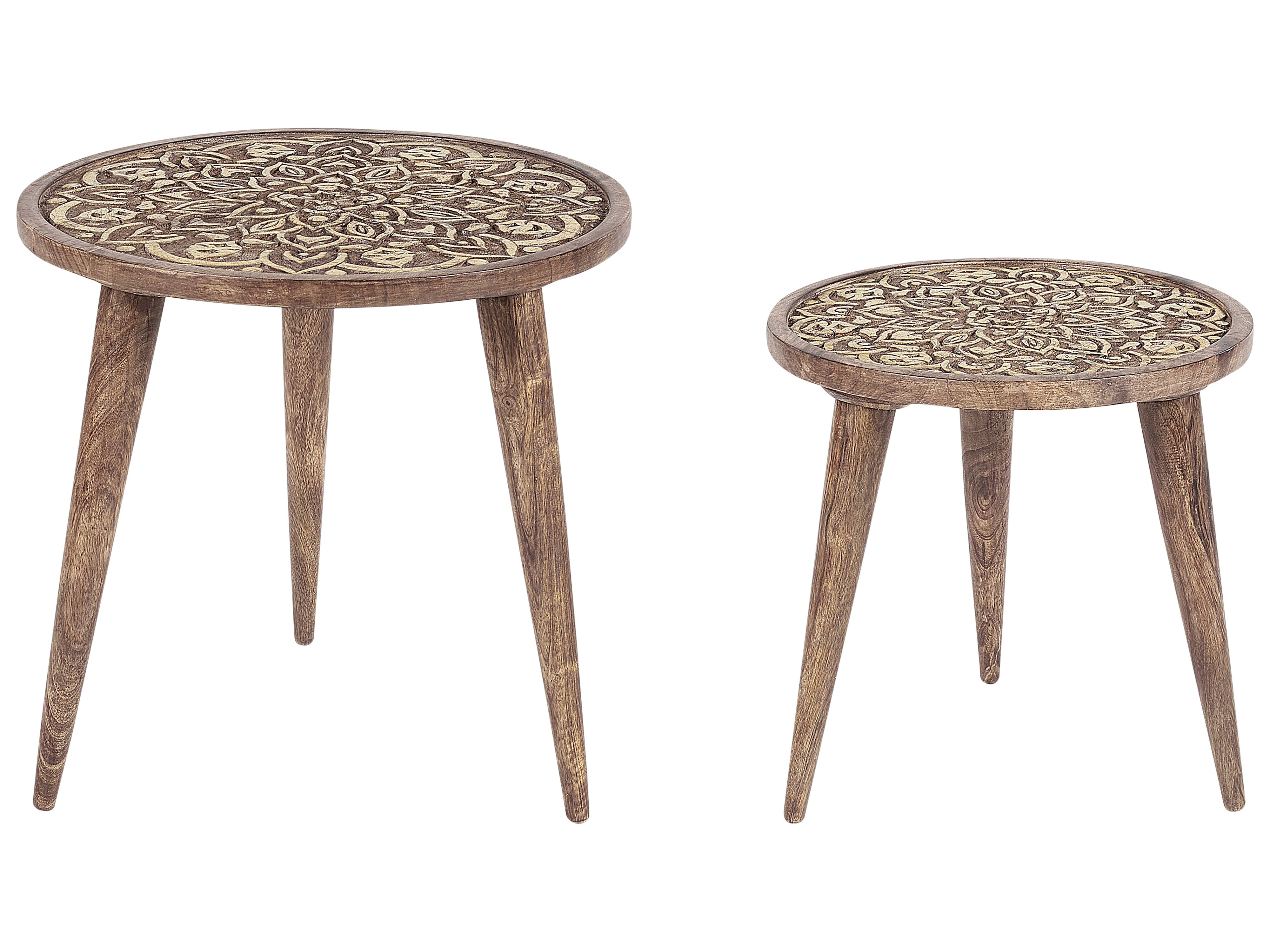 Set of 2 Side Tables RANJA Mango Wood Brown