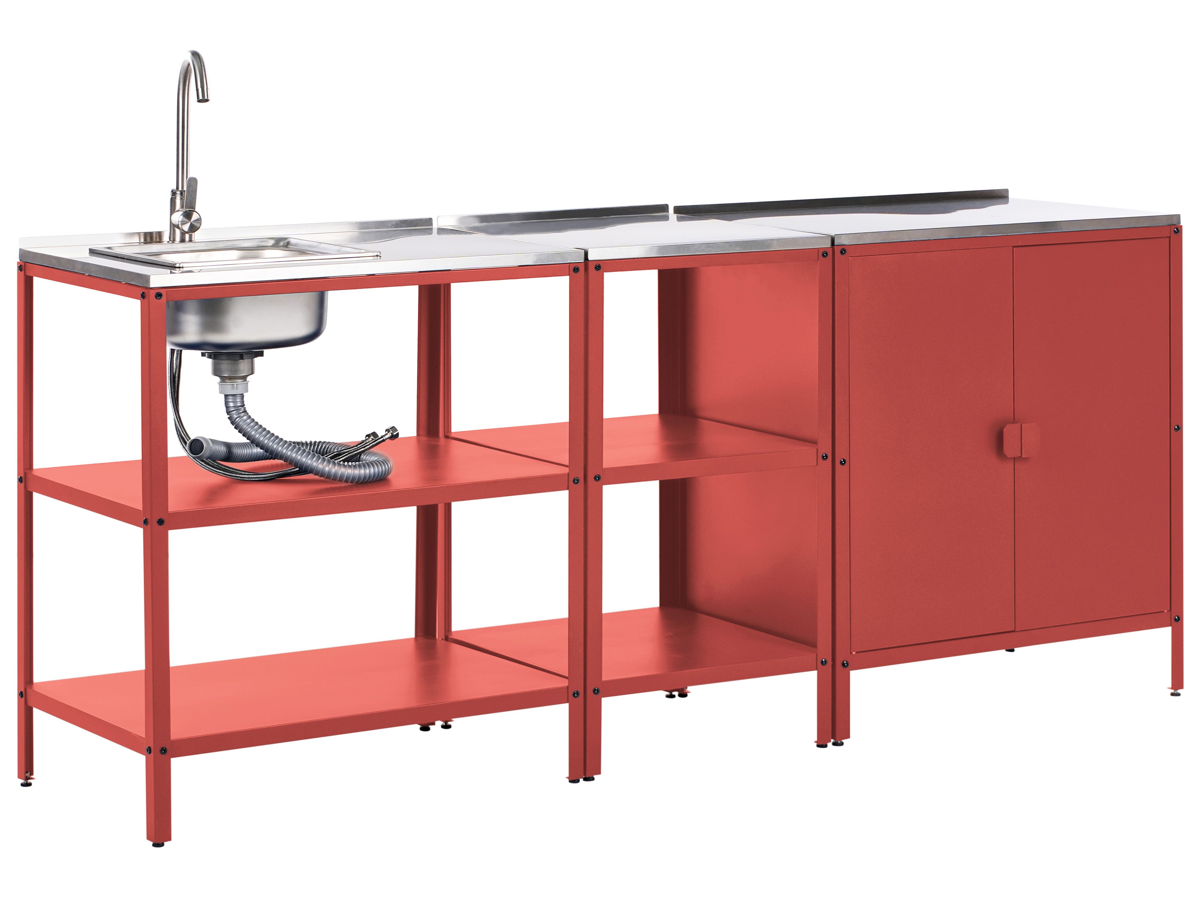 3 Piece Outdoor Kitchen Set with Sink VILAMA Metal Red