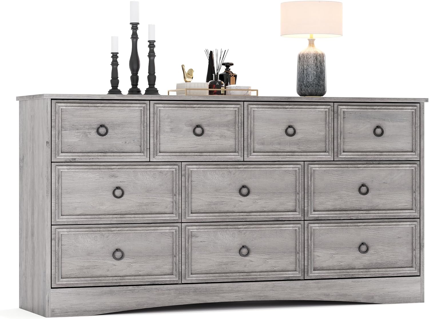 Grey 10 Drawer Dresser & TV Stand, 59
