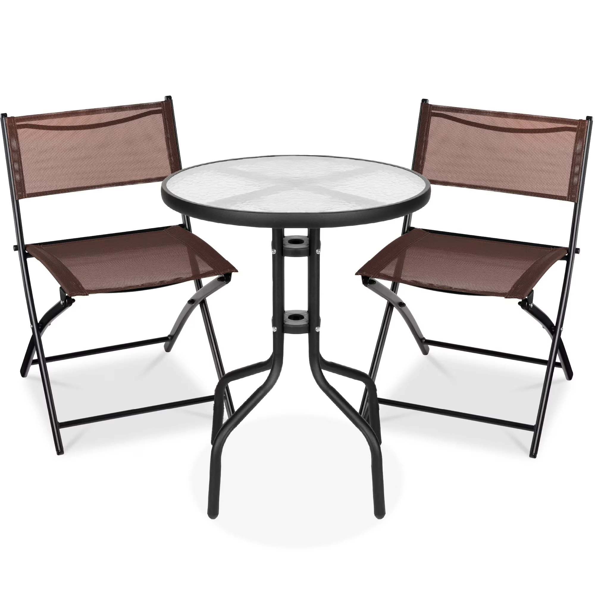 Best Choice Products 3-Piece Patio Bistro Dining Set With Glass Tabletop And Folding Chairs - Gray - Image 9 Best Choice Products 3-Piece Patio Bistro Dining Set With Glass Tabletop And Folding Chairs - Gray - Image 9