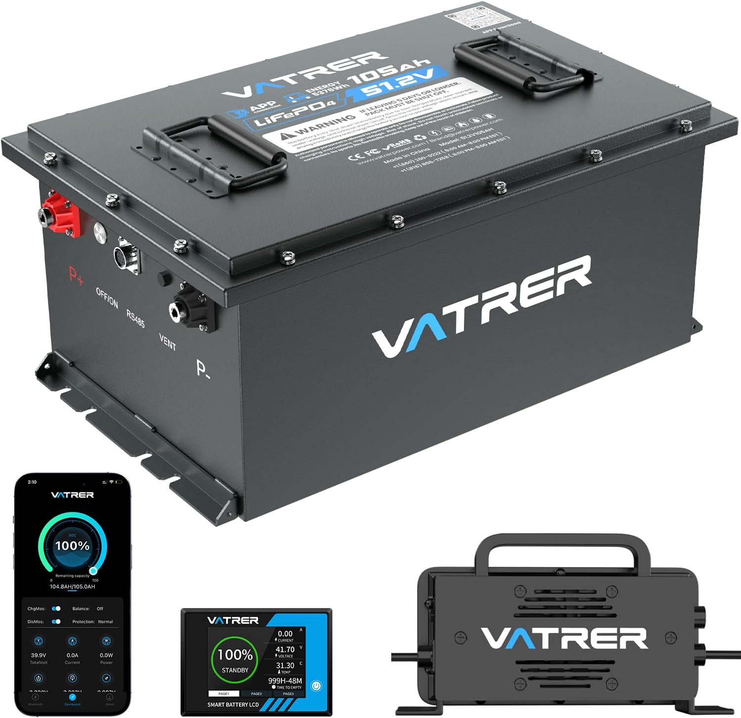 48V 105Ah Lithium Battery, Smart BMS, Touch Monitor, APP