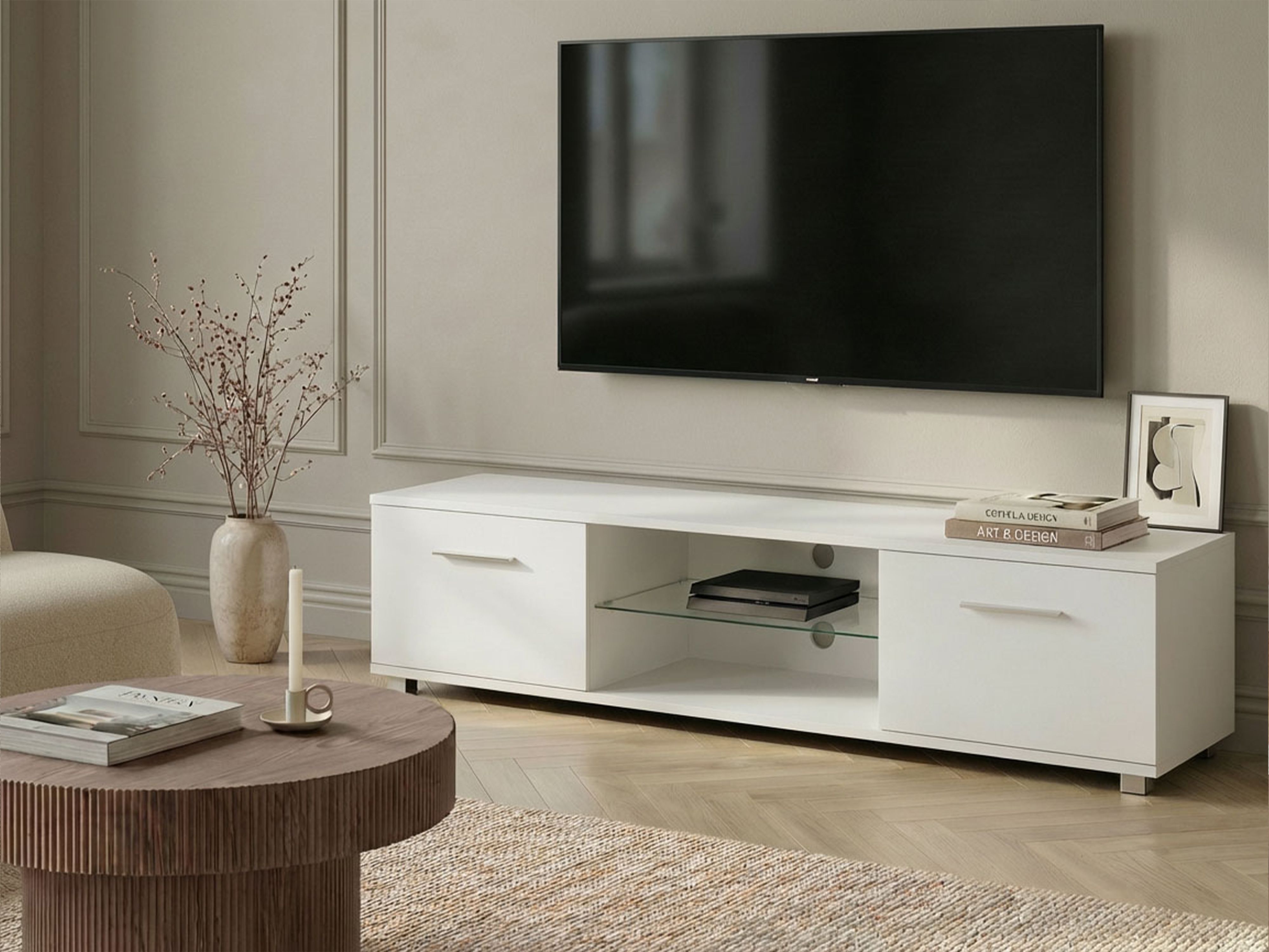 TV Stand with LED BANFF White