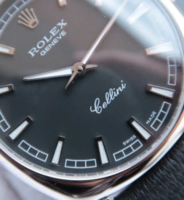 Replica Rolex Cellini Danaos 4243 SS Black Dial Black Leather Strap A2824 - Elite Watch Atelier