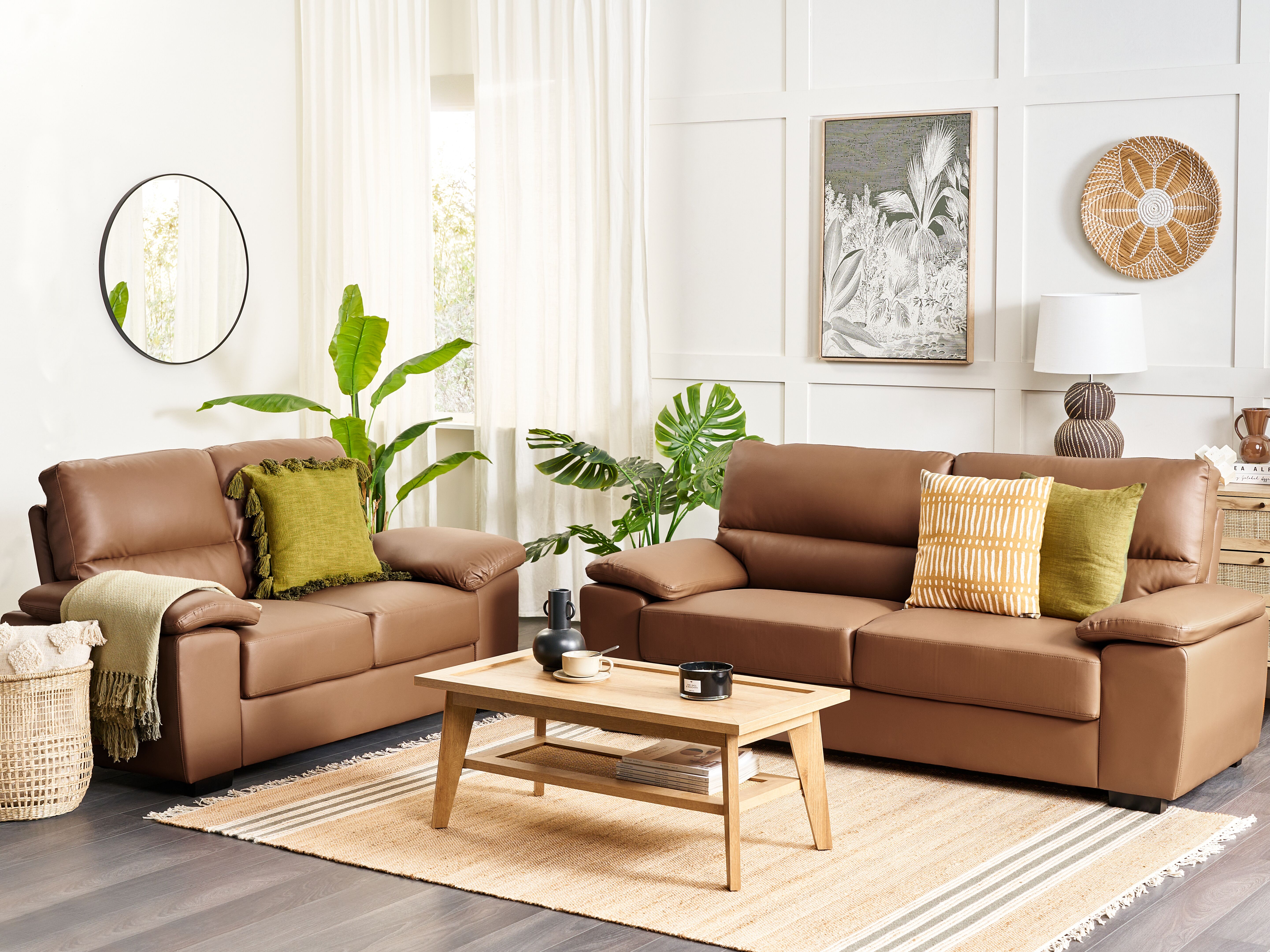 Living Room Set 5 Seater VOGAR Faux Leather Golden Brown