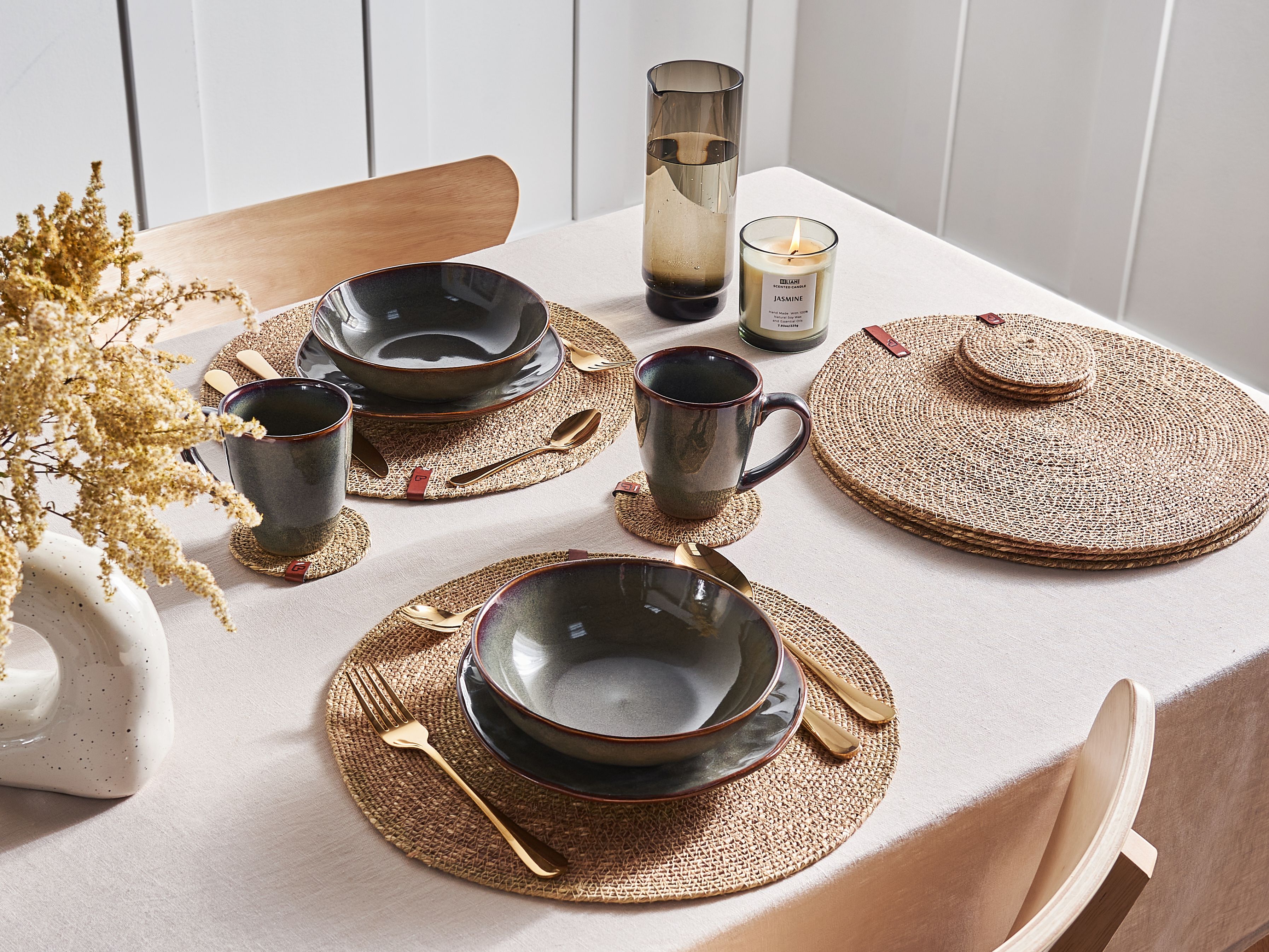 12 Piece Placemats and Coasters Set KUNZEA Natural Seagrass