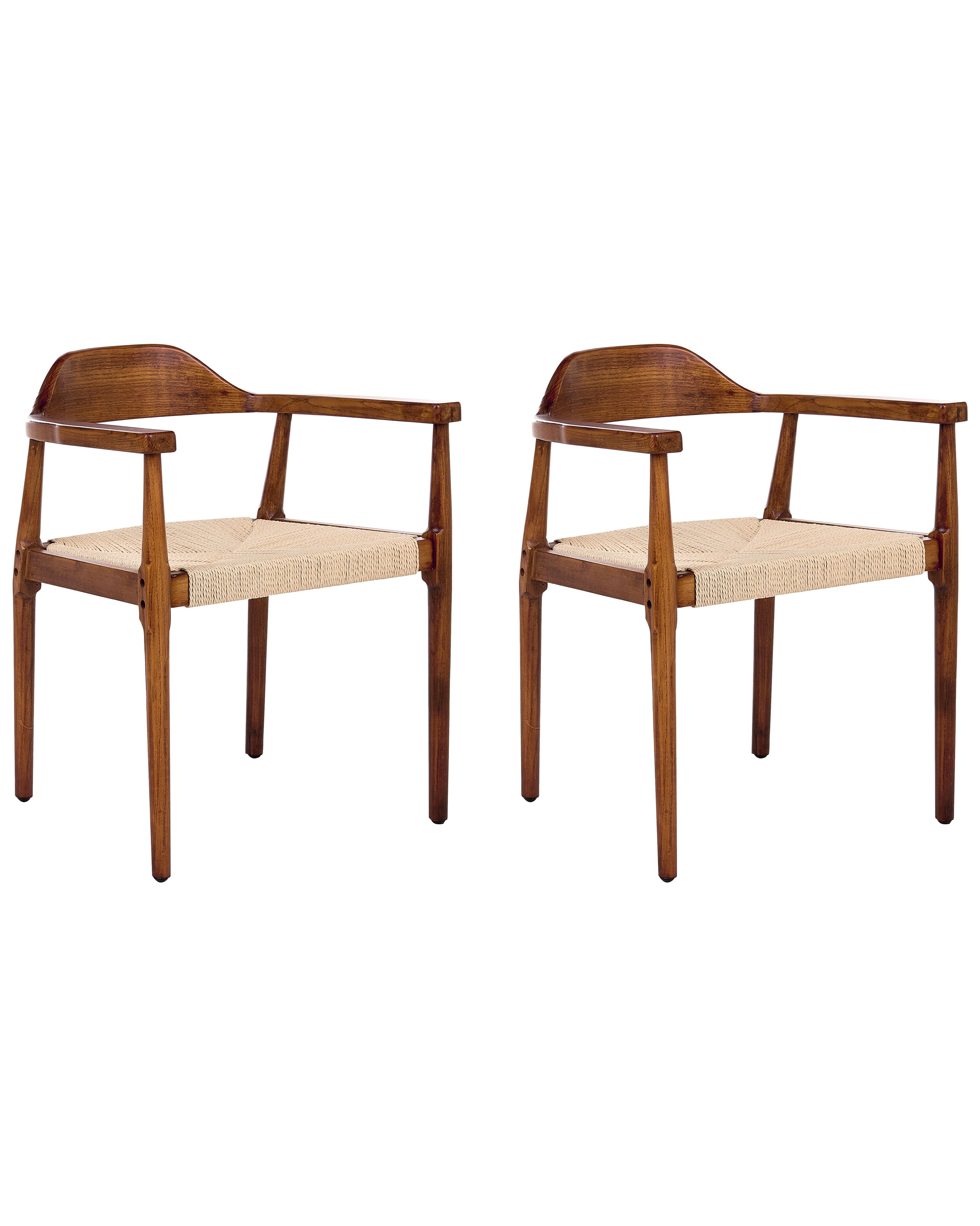 Set of 2 Dining Chairs OAKDALE Wood Dark Brown/ Beige